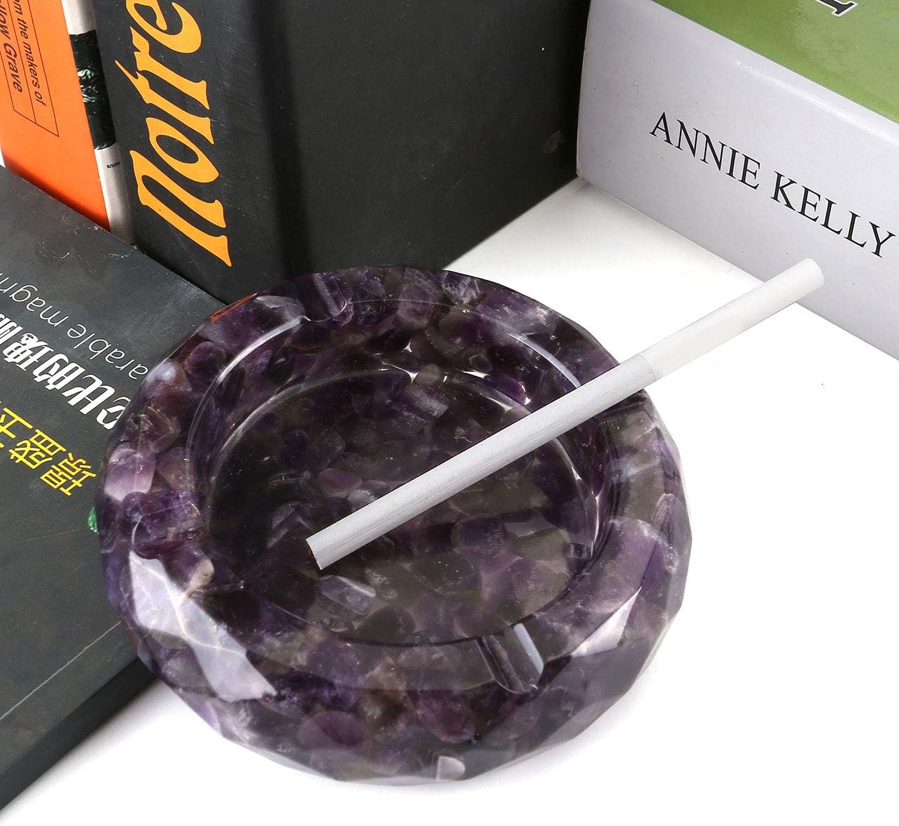 Yoption Amethyst Crystal Ashtray with Tumbled Stones