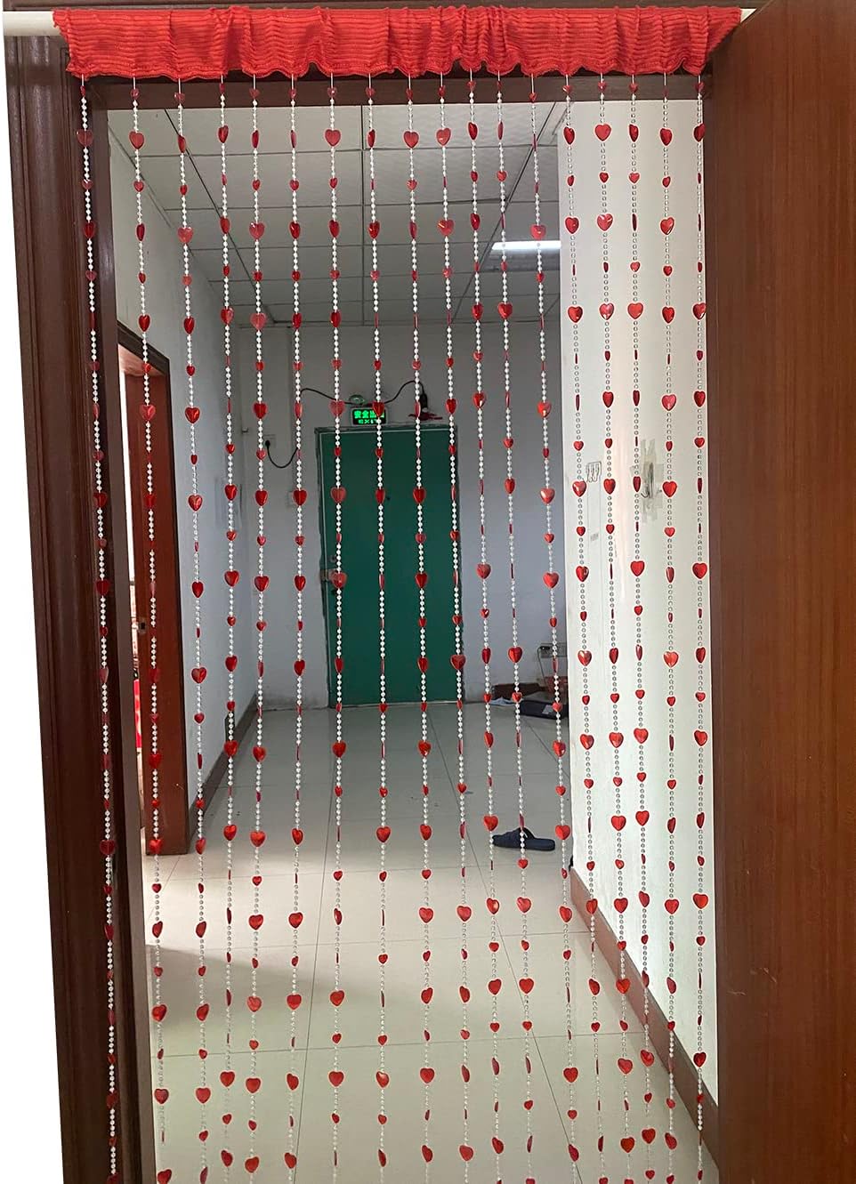 ZiDeTang Red Acrylic Beaded Heart Curtain