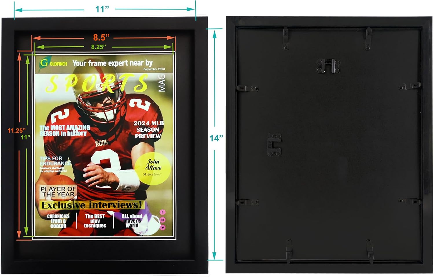 2 Pack Sports Magazine Frame with Black Matting and Hangers