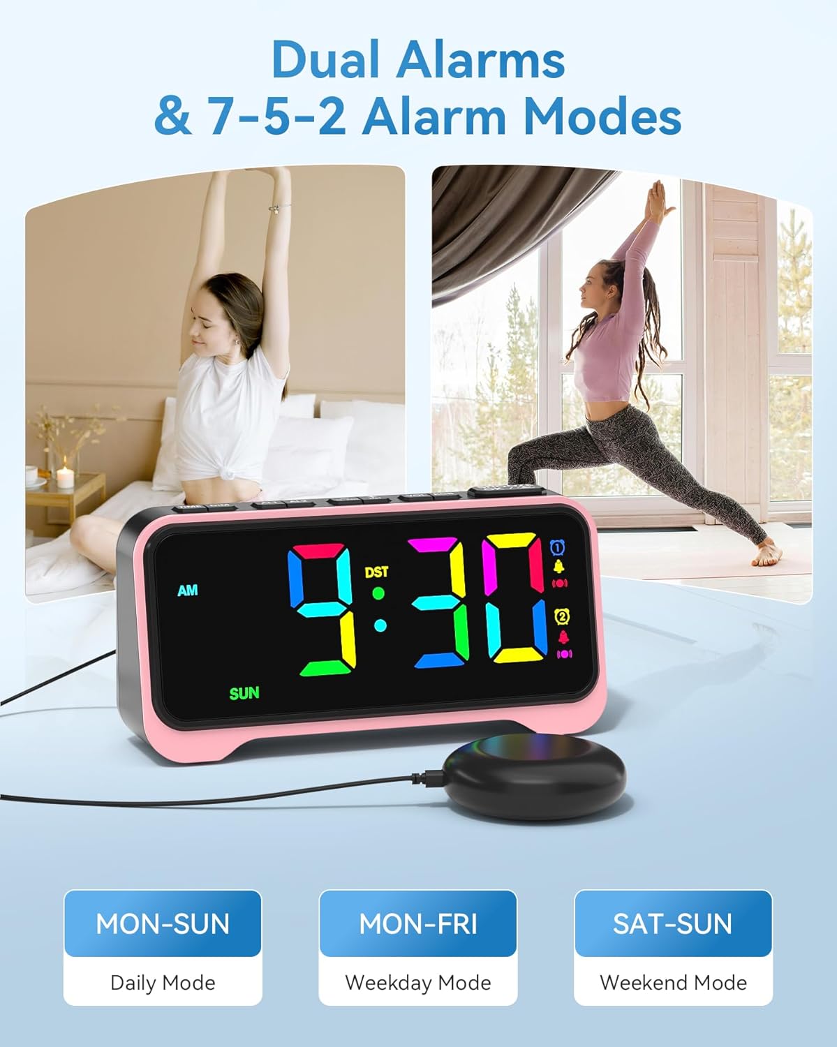 Loud Alarm Clock with Bed Shaker and Night Light