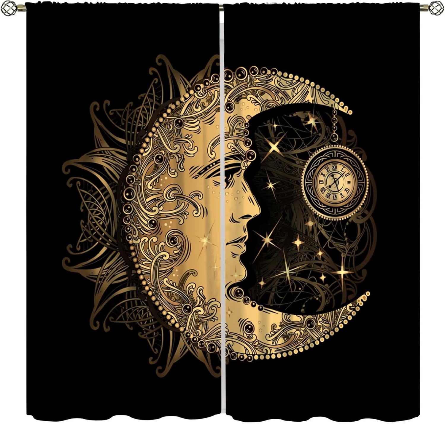Focusbrite Sun Moon Abstract Curtain Set 2 Panels 42x45 Inches