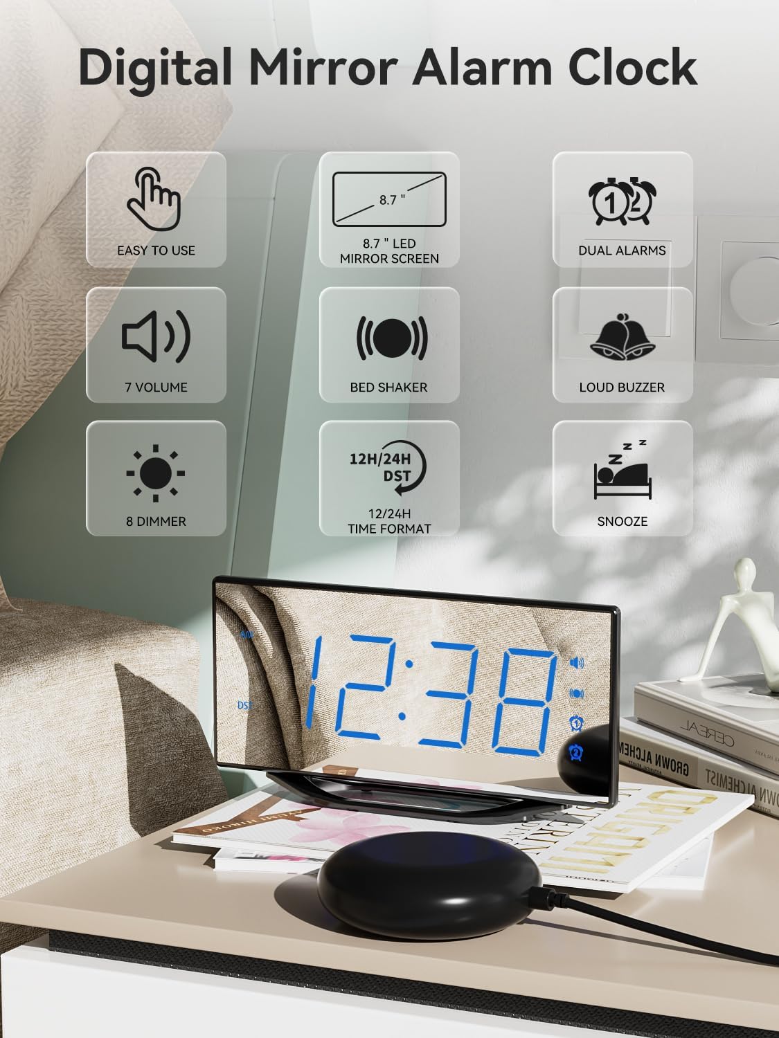 Super Loud Vibrating Alarm Clock with Bed Shaker
