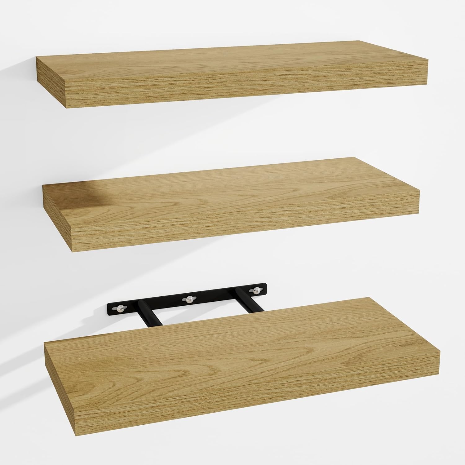 Venusmiles 3 Piece Oak Floating Wall Shelves