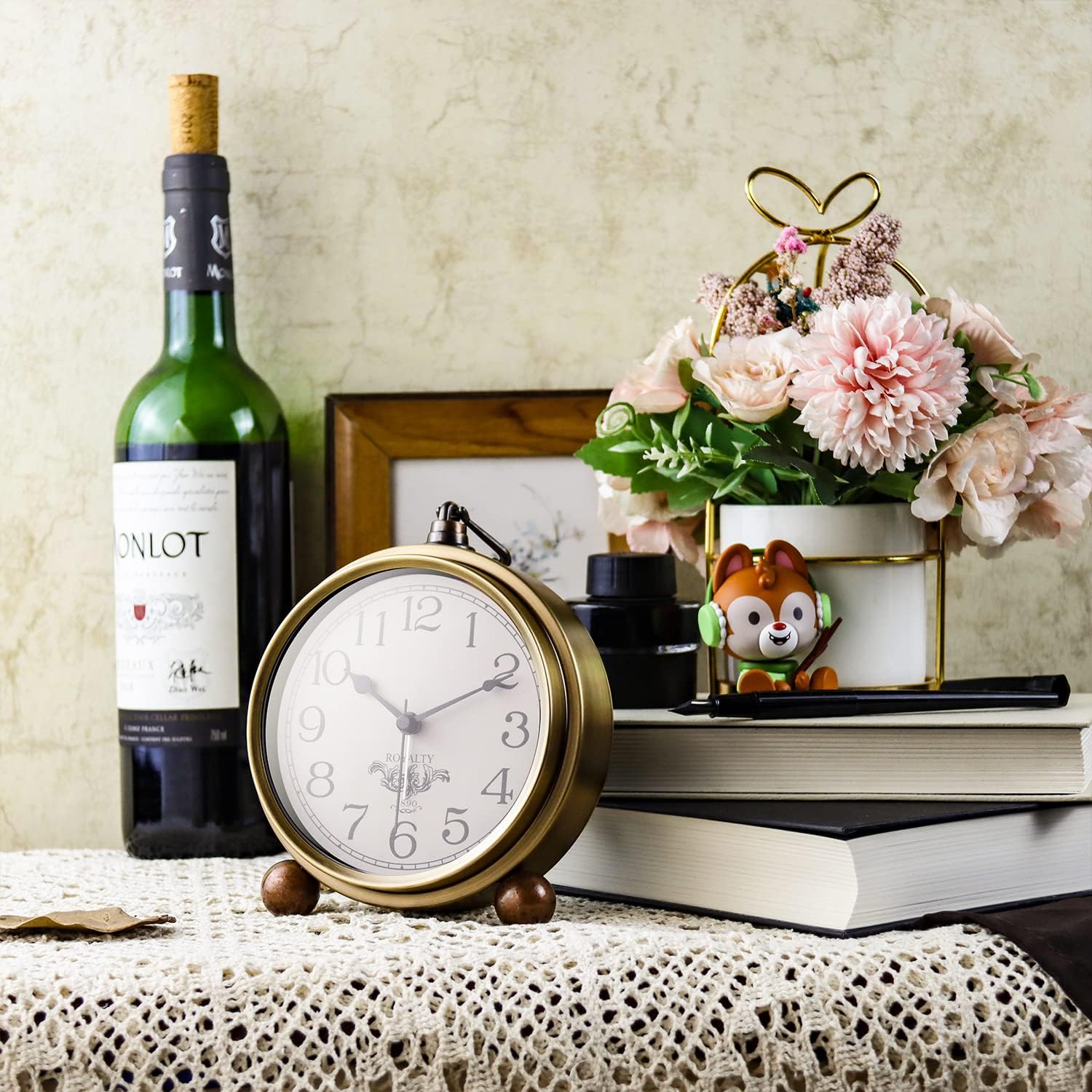 NEOTEND Gold Desk Alarm Clock with Metal Base