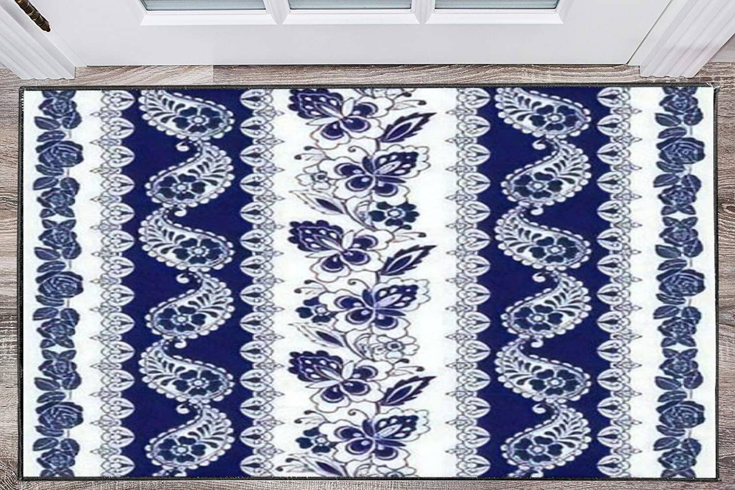 Modern 3D Area Rugs Set with Blue Floral Motifs
