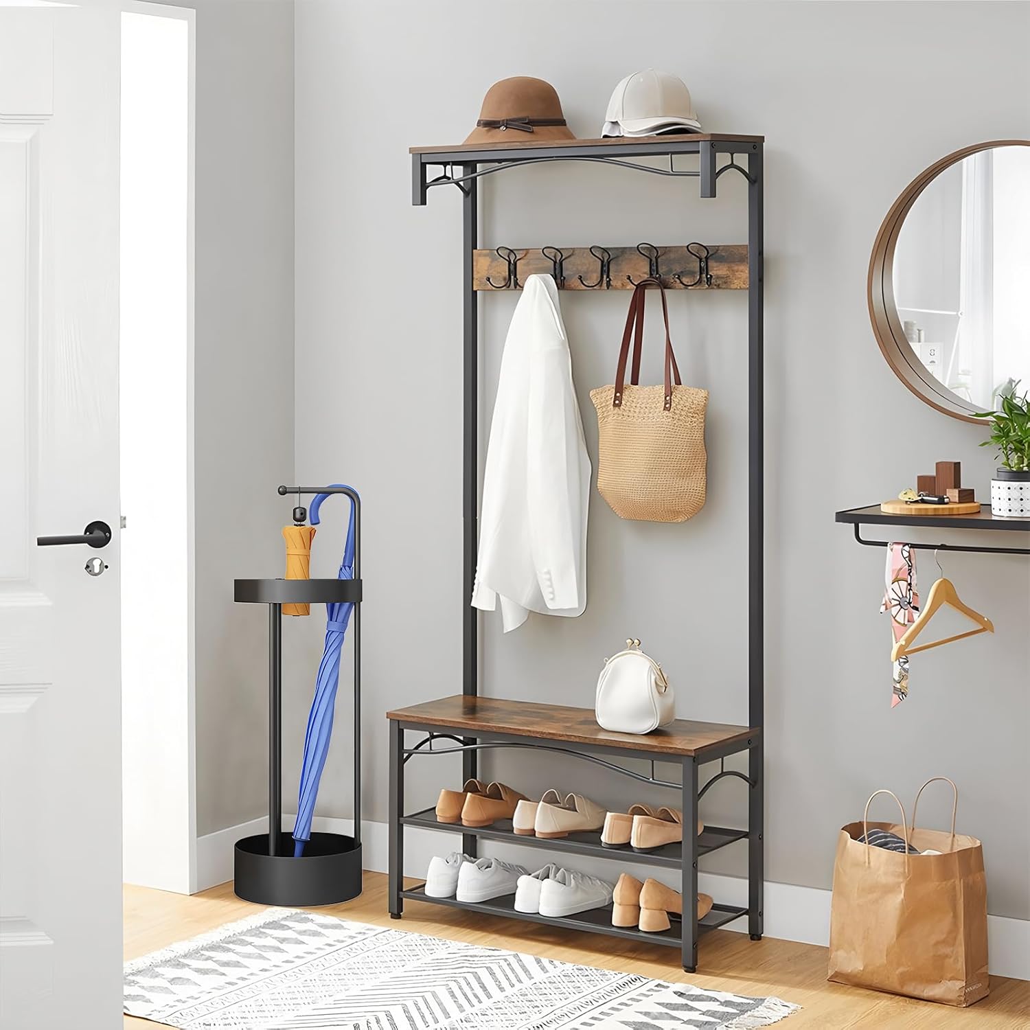 Sleek Metal Umbrella Stand for Entryway Black