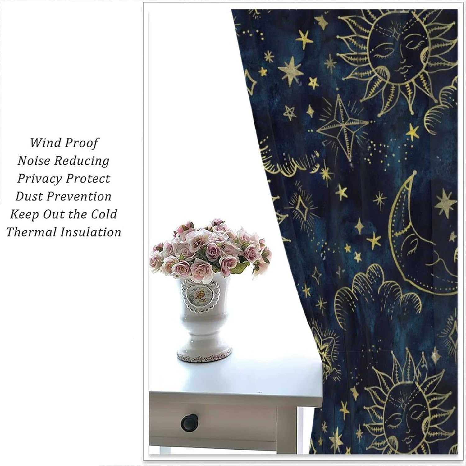 Sun and Moon Curtains Bohemian Art Design 2 Panels 42x45 Inches