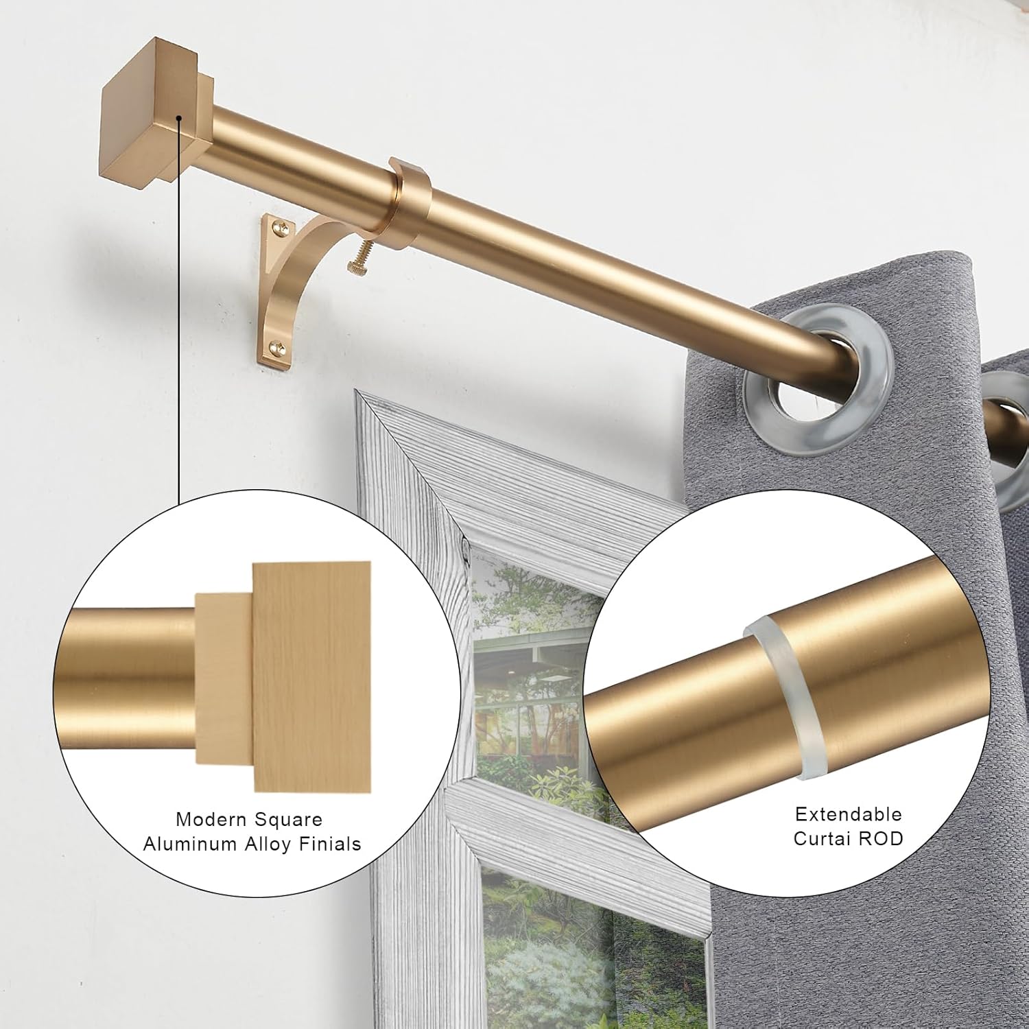 YuMierle Single Curtain Rods 72-144 Inch Warm Gold