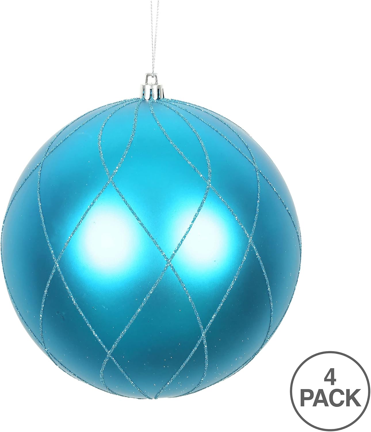 Vickerman 4 Inch Turquoise Matte Glitter Swirl Ball Ornament 4 per Box