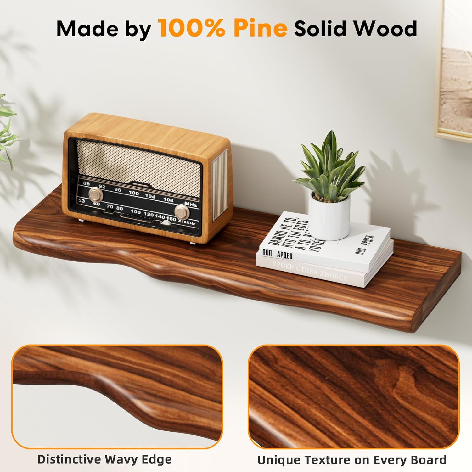 24 Inch Rustic Floating Shelf for Living Room