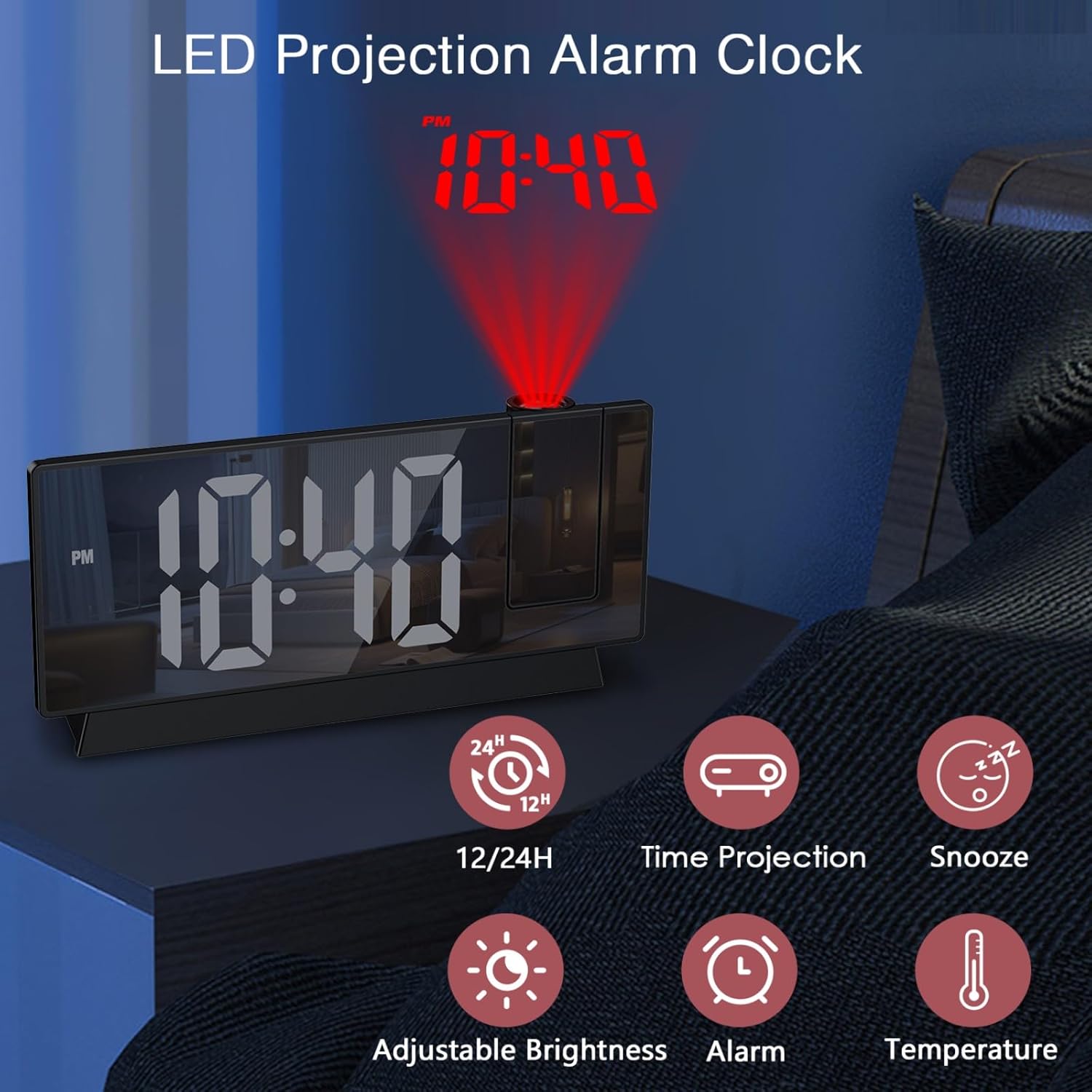LOFICOPER 78 Inch Projection Alarm Clock with Mirror and USB Charging
