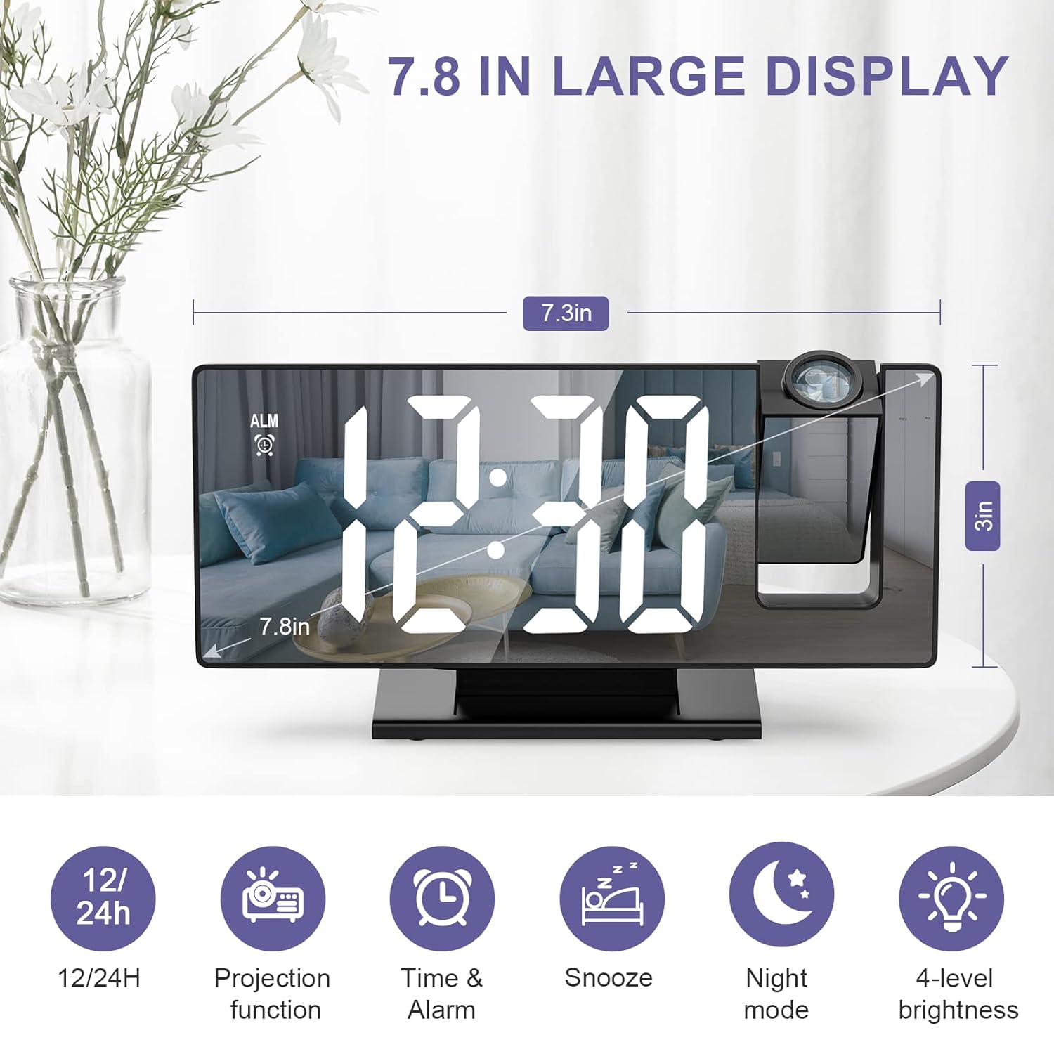 OQIMAX 78 Inch Mirror Projection Alarm Clock