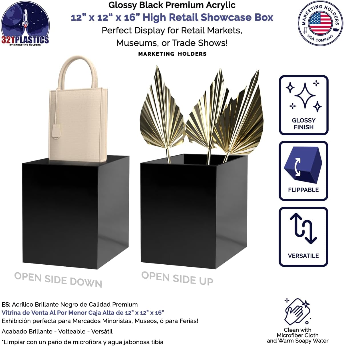 Marketing Holders Black Acrylic Display Pedestal Stand 12x12x16 Inch Cube