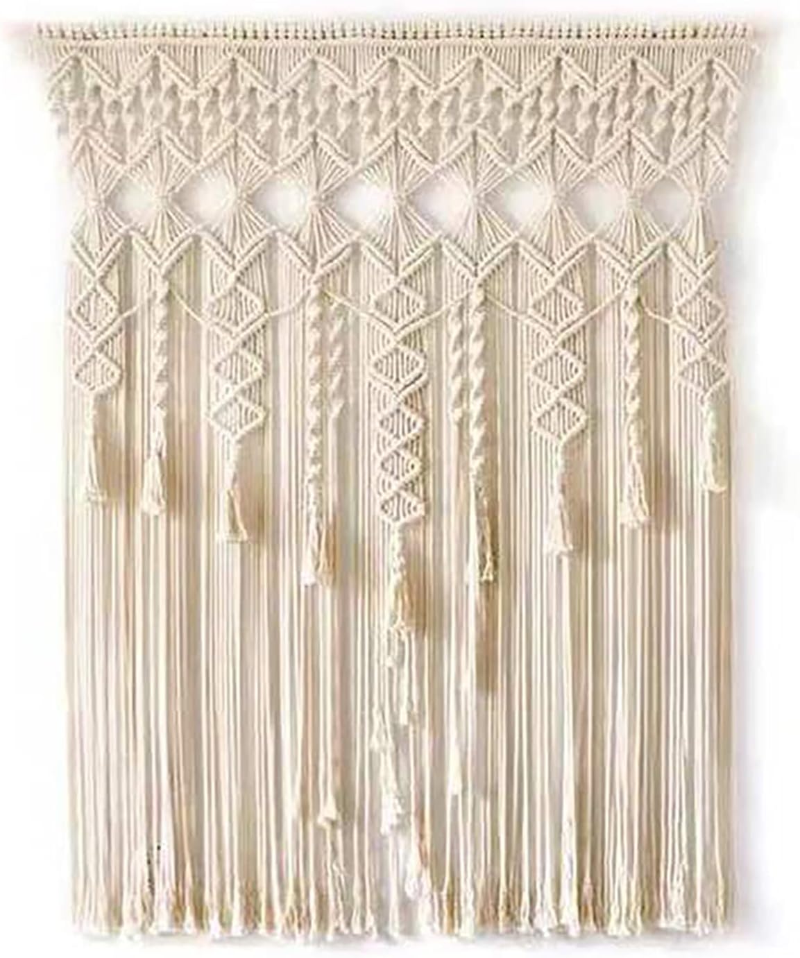 Boho Macrame Curtain for Window Doorway Handmade Beige
