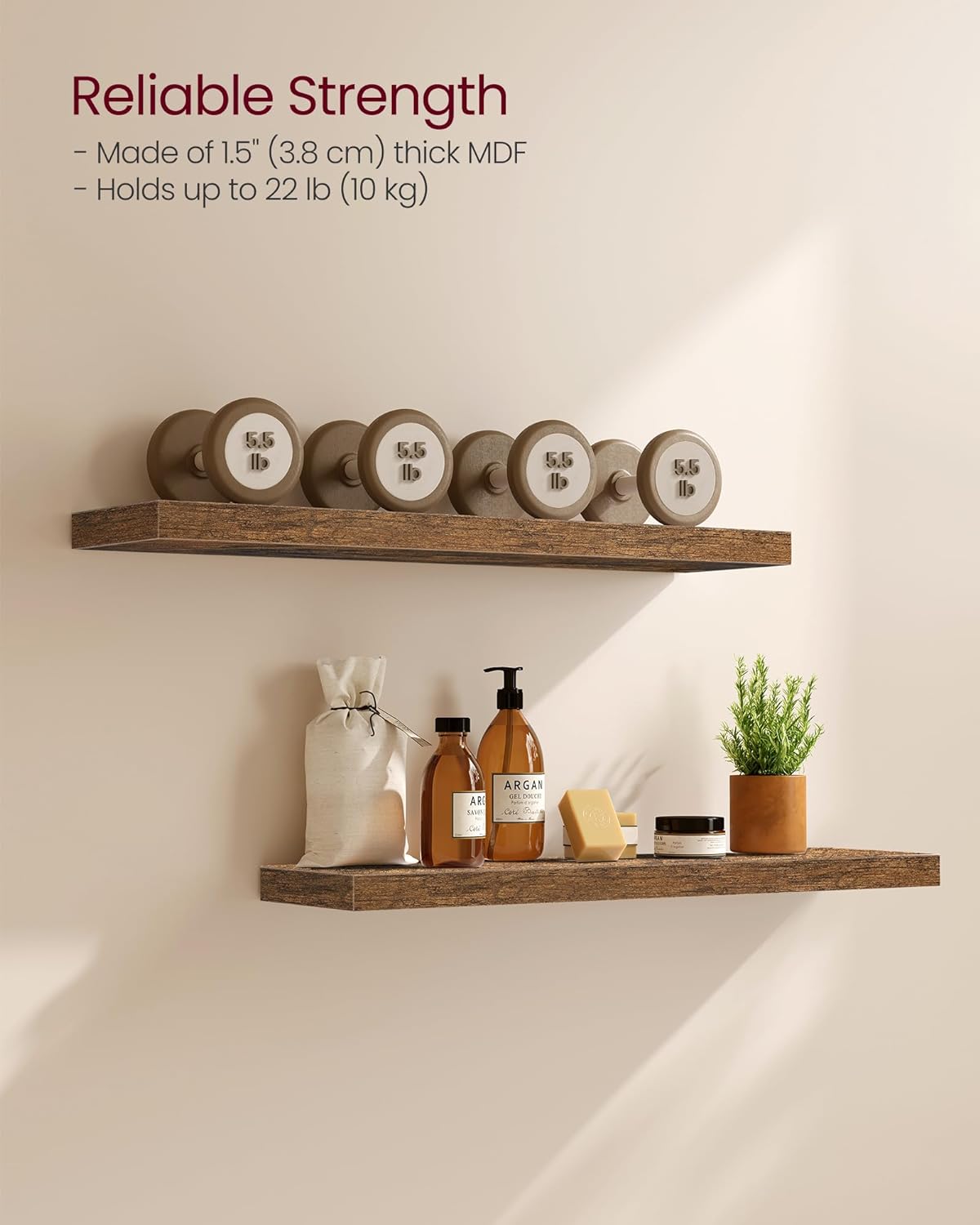 VASAGLE Wall Shelves Set of 3 Floating Shelves Rustic Brown ULWS057B01