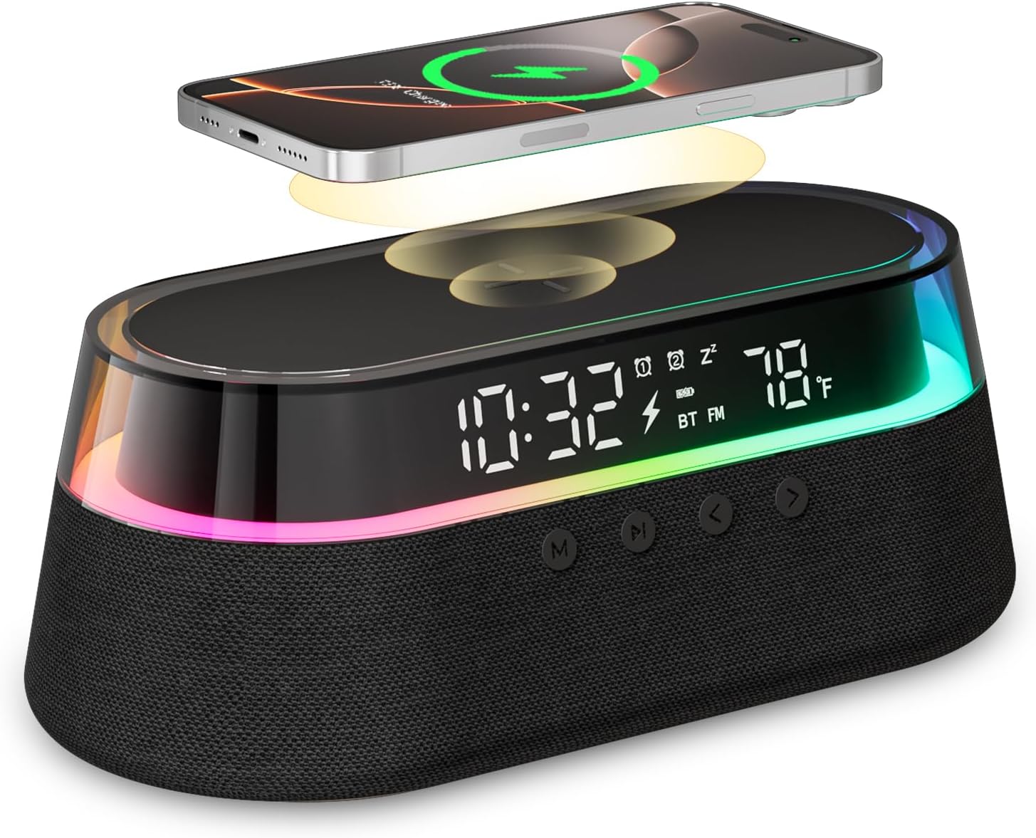 6-in-1 Smart Alarm Clock with Wireless Charging and LED Light