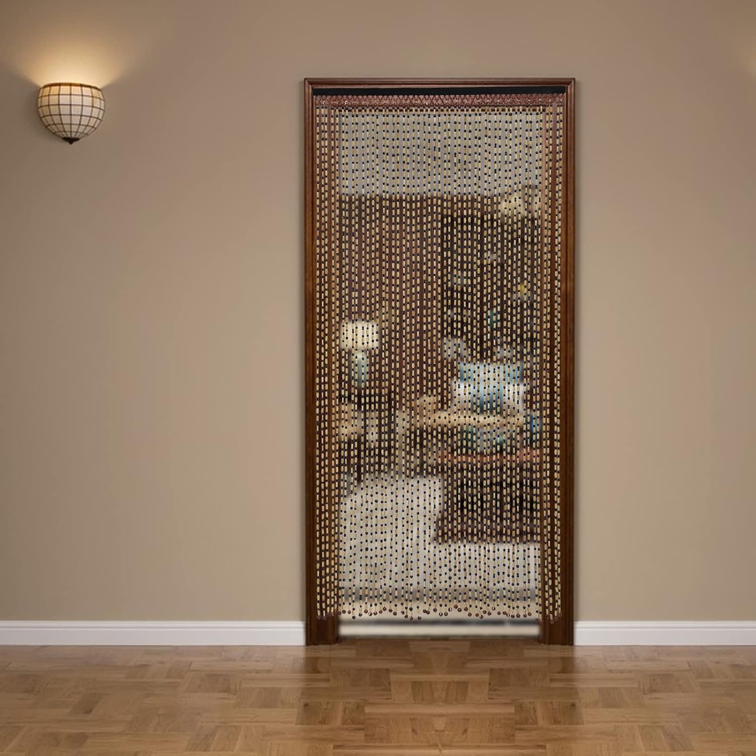 Wood and Bamboo Beaded Curtain for Doorway Room Divider