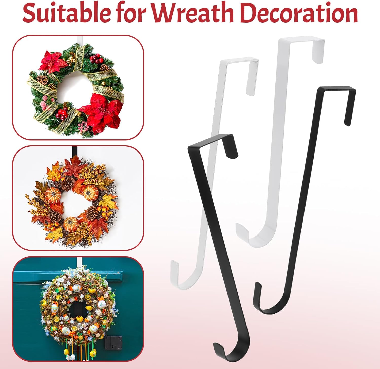 12 Inch Narrow White Wreath Hanger for Front Door