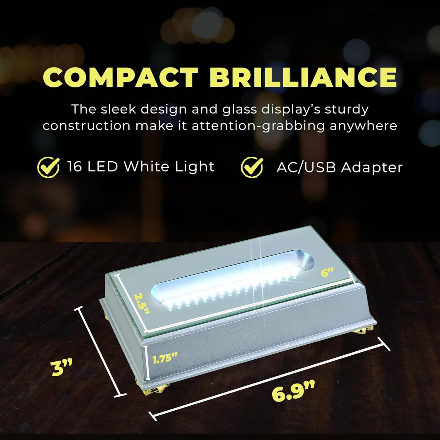 16 LED Light Stand Base - Silver Display Pedestal for Crystal Art