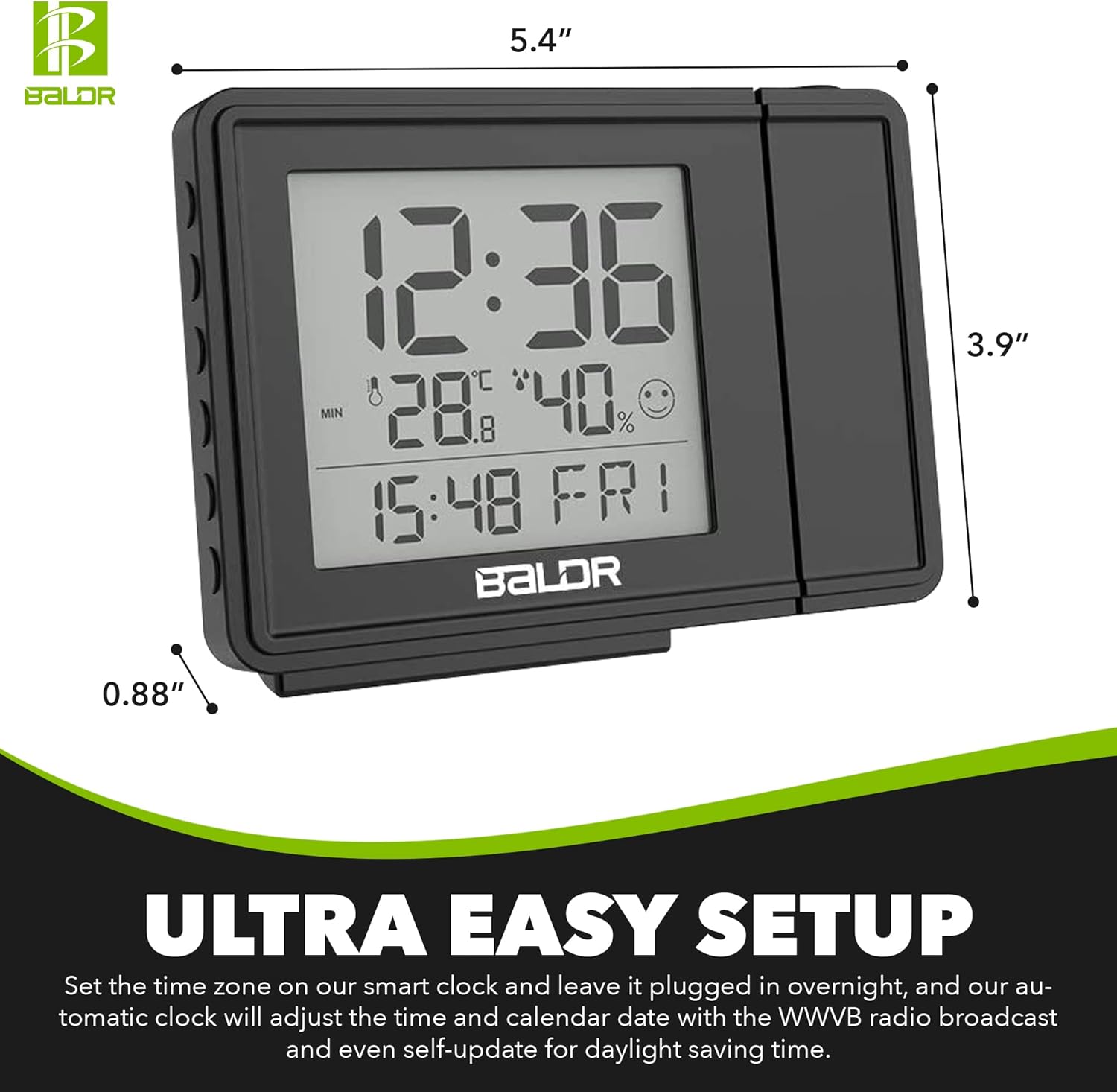 BALDR Projection Alarm Clock with Temperature