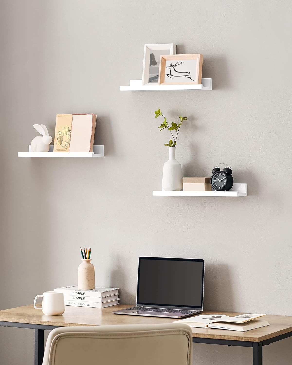 SONGMICS Set of 3 Floating Wall Shelves 15 Inch White