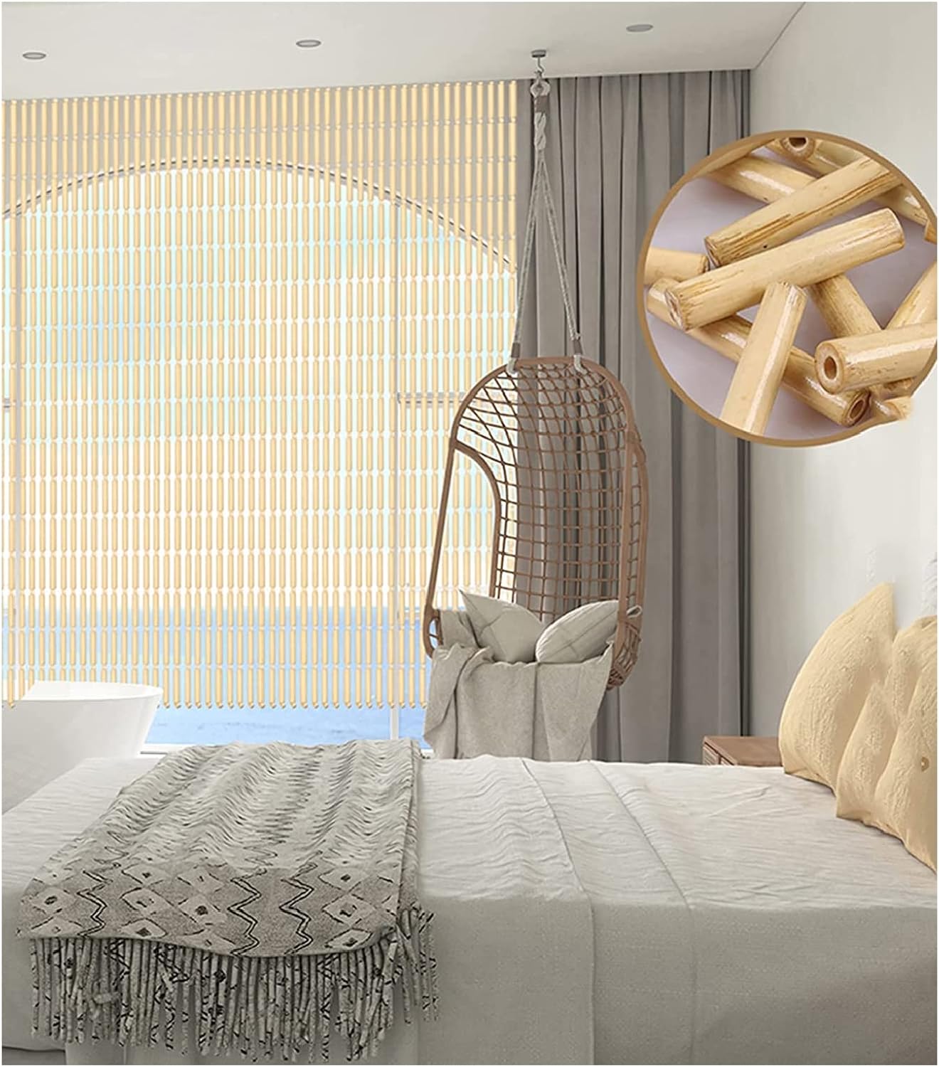 STRMAX Natural Bamboo Beaded Curtain Panel