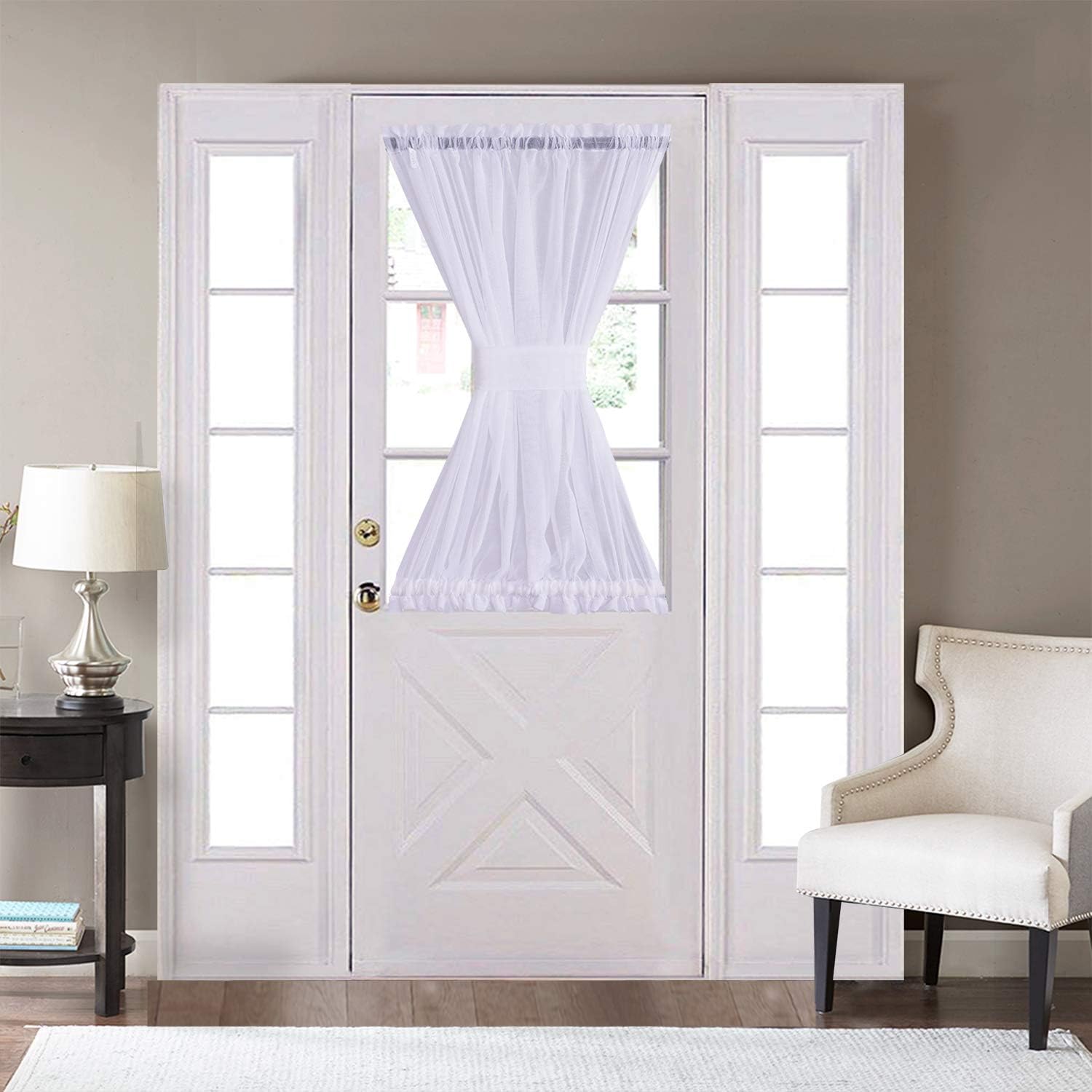 Home Brilliant Sheer Door Curtains 30x40 Inch White Panels with Tieback