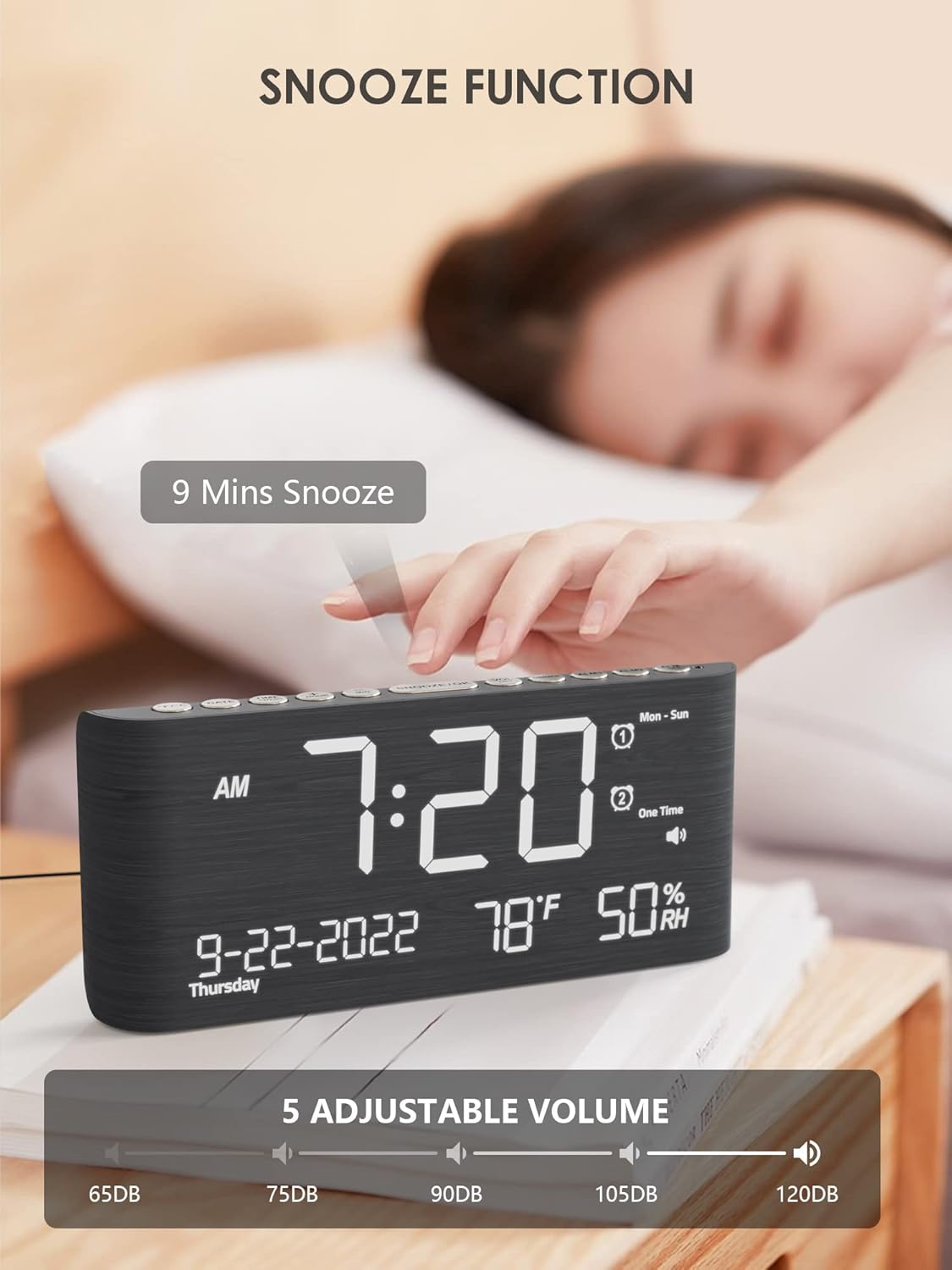 Roxicosly Wooden Digital Alarm Clock with Dual Alarm and Dimmer