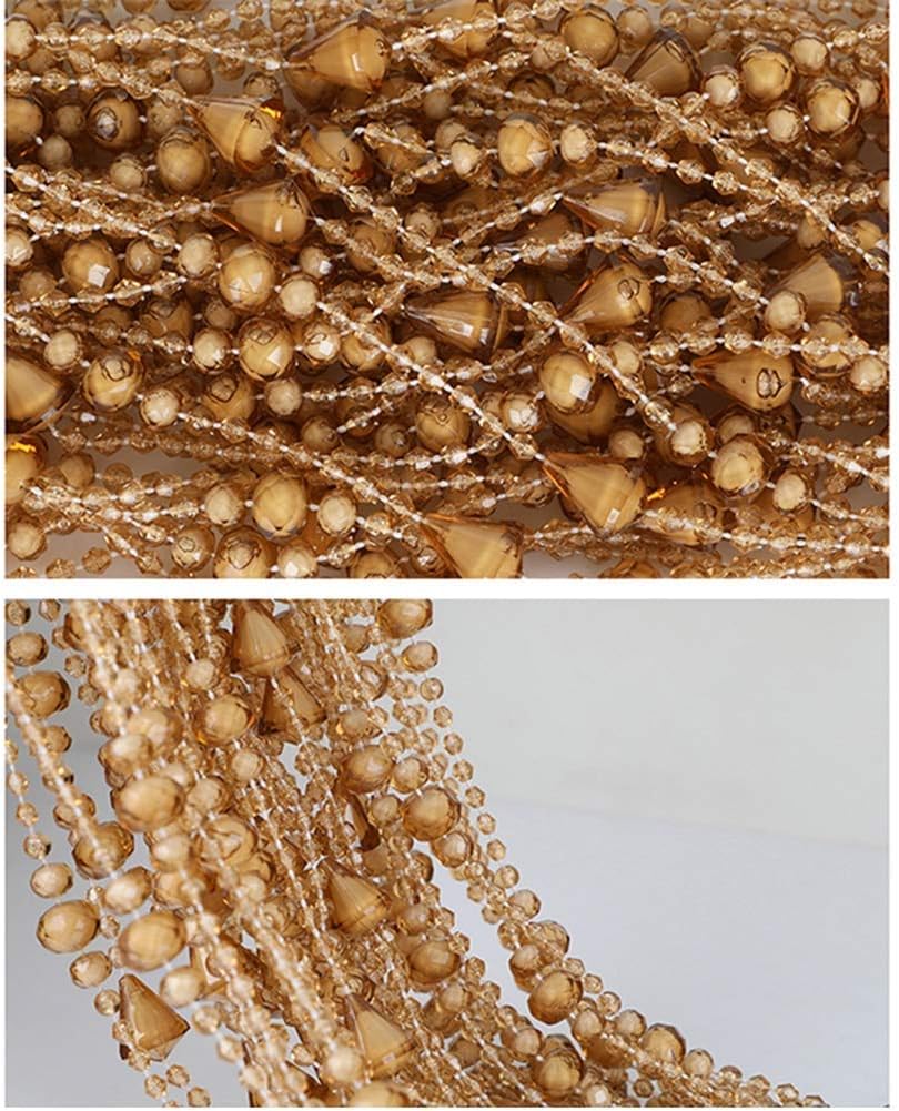 OKUOKA Gold Beaded Curtain Panel 100cmx215cm 50 Strands