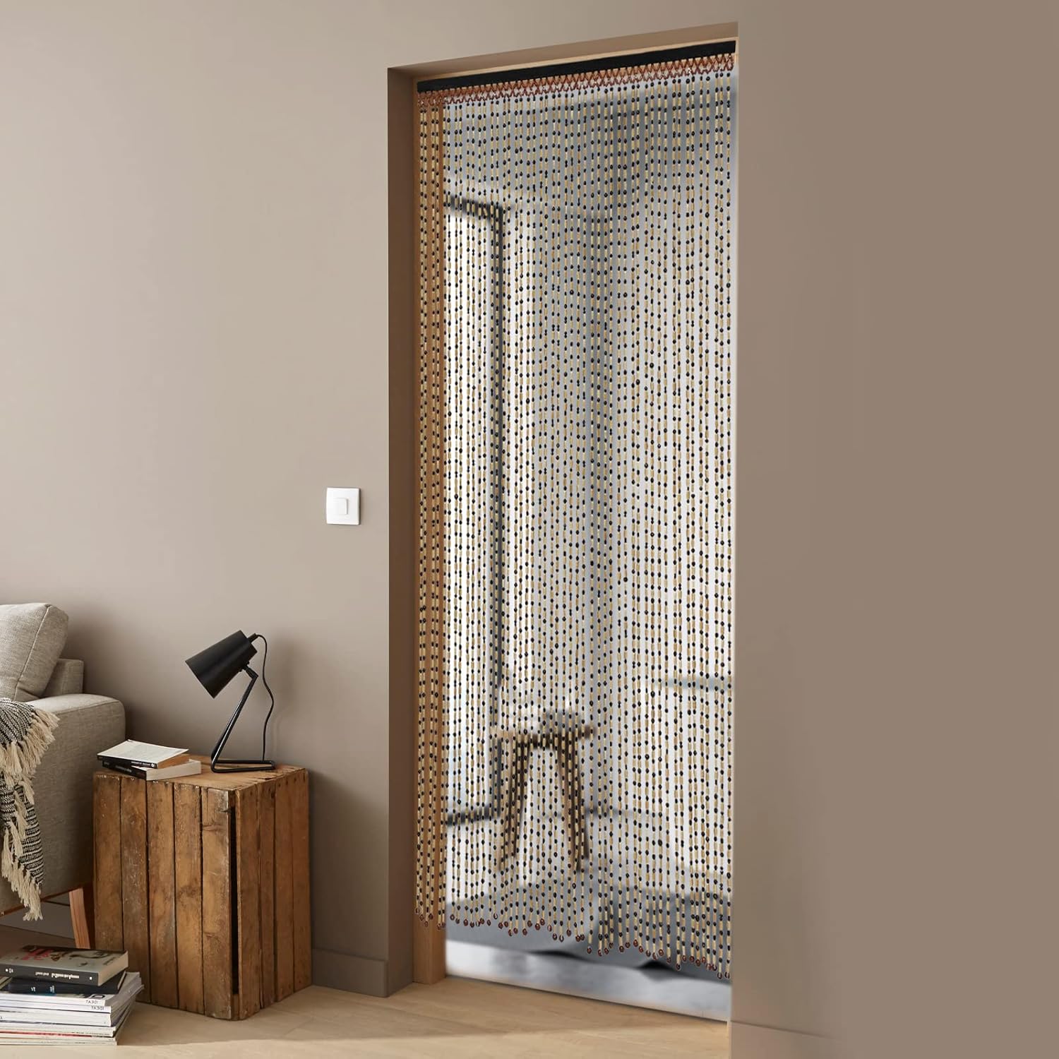 Natural Wood and Bamboo Beaded Curtain 49 Strands