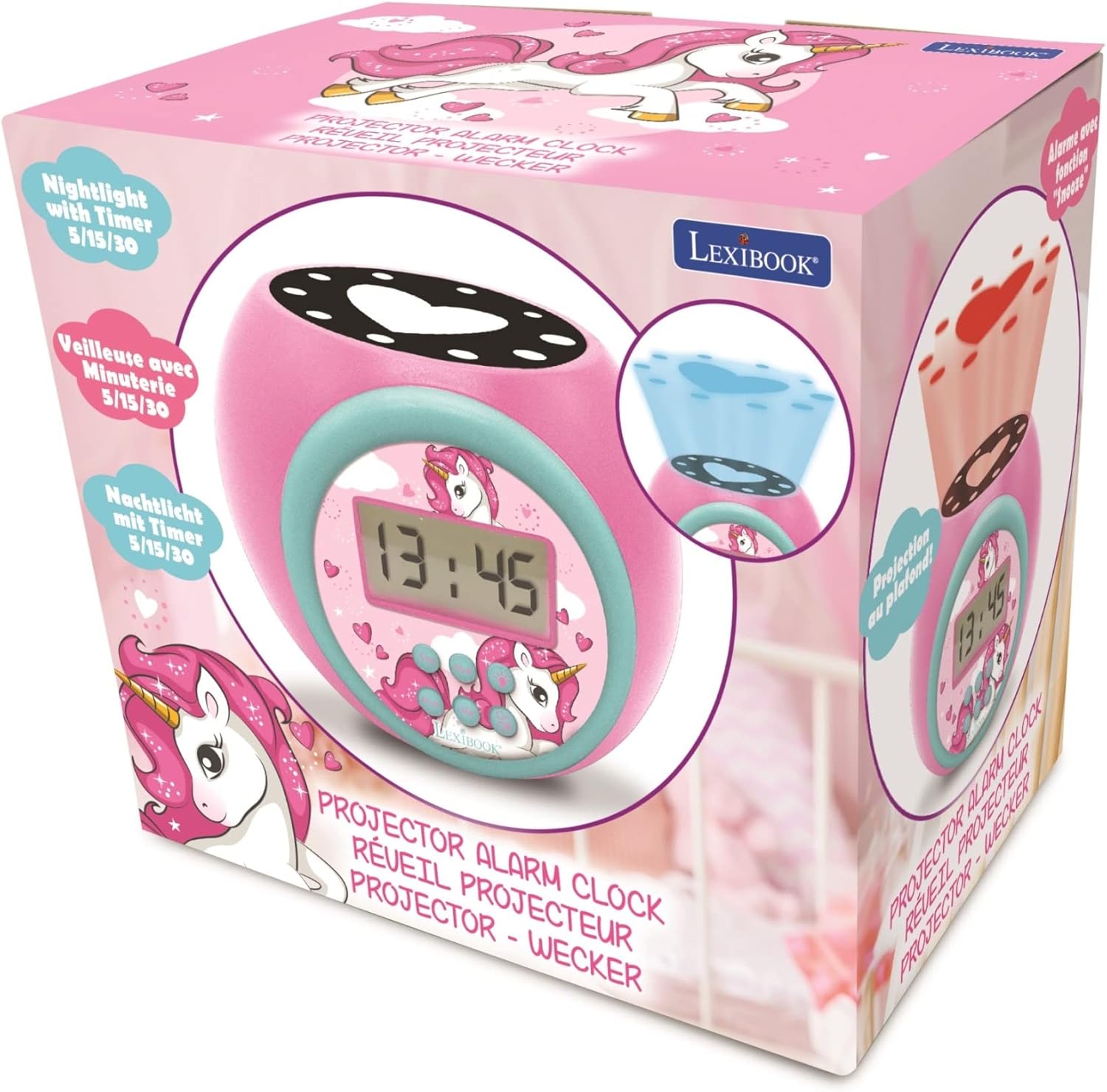LEXiBOOK Unicorn Projector Alarm Clock with Night Light