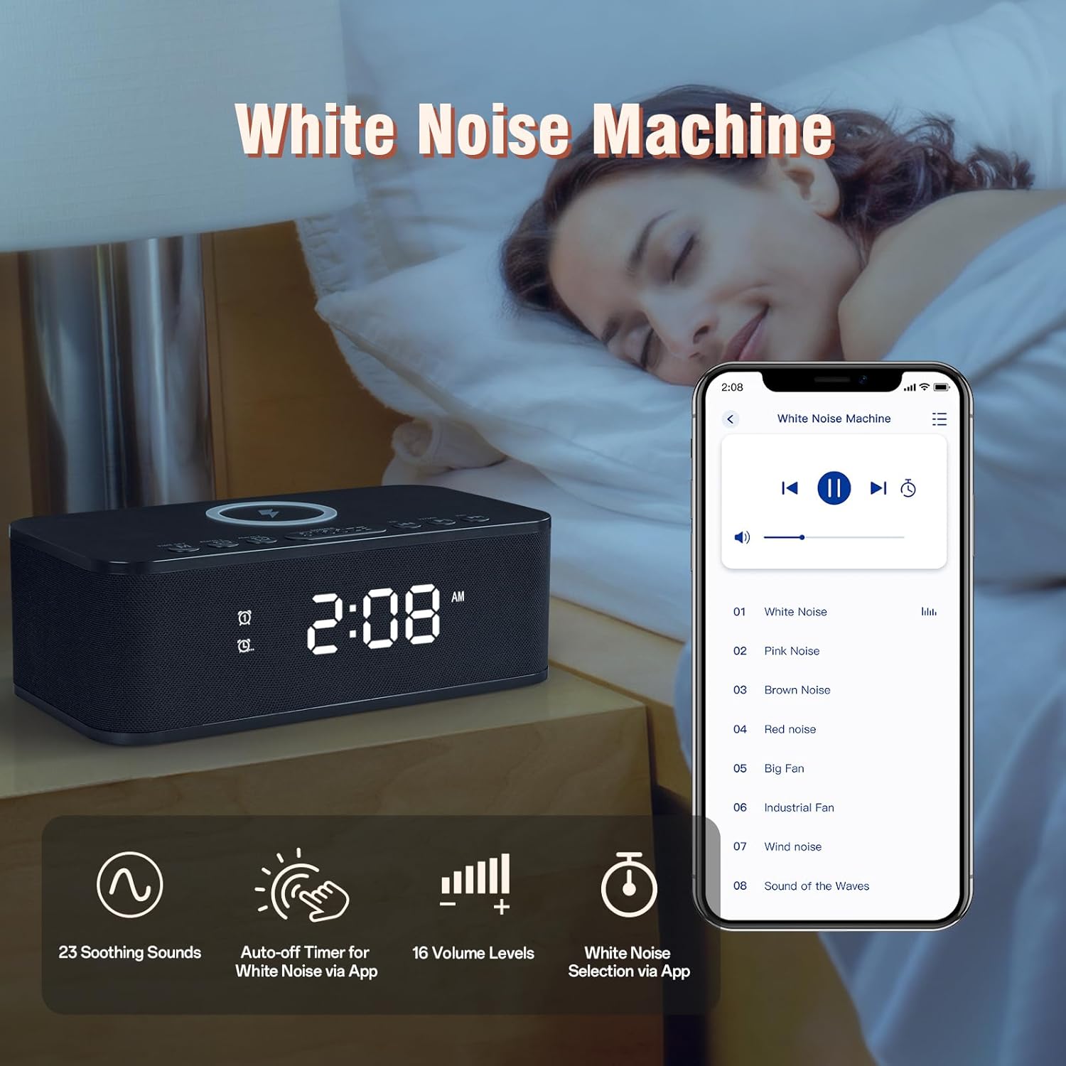Dual Alarm Clock Radio with Bluetooth and White Noise