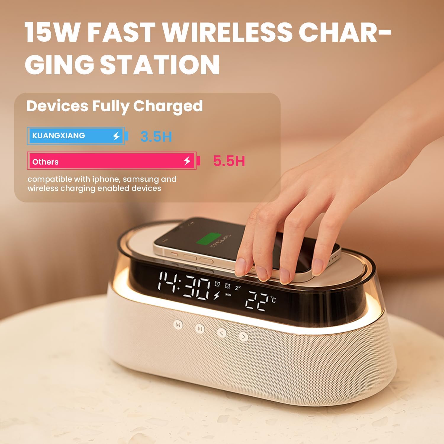 6-in-1 Smart Alarm Clock with Wireless Charging and LED Light
