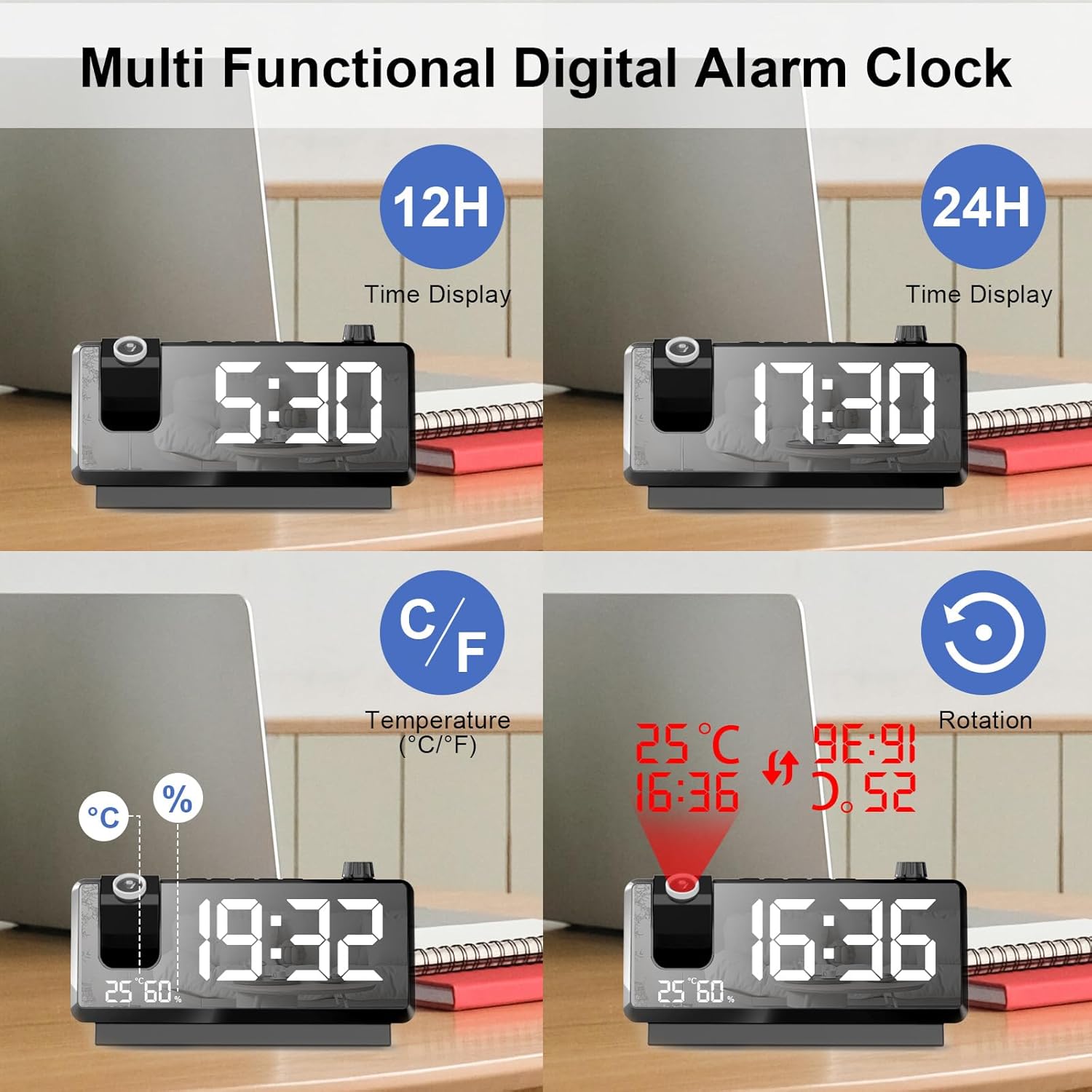 GuDoQi Projection Alarm Clock with 7 LED Display