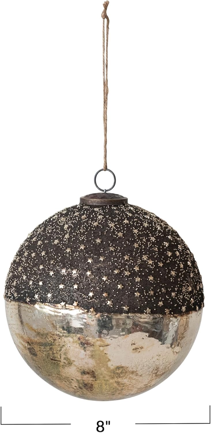 Creative Co Op Large Mercury Glass Ball Ornament with Stars