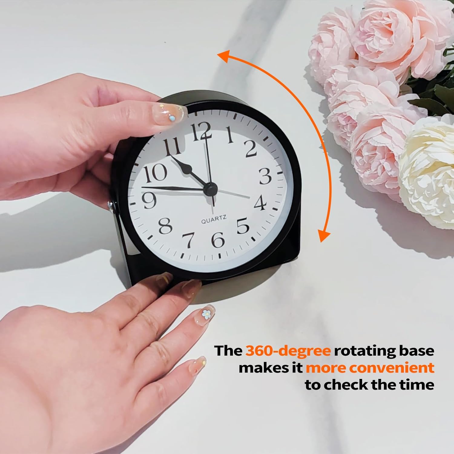 SCOAGE Mini Metal Analog Alarm Clock with Night Light