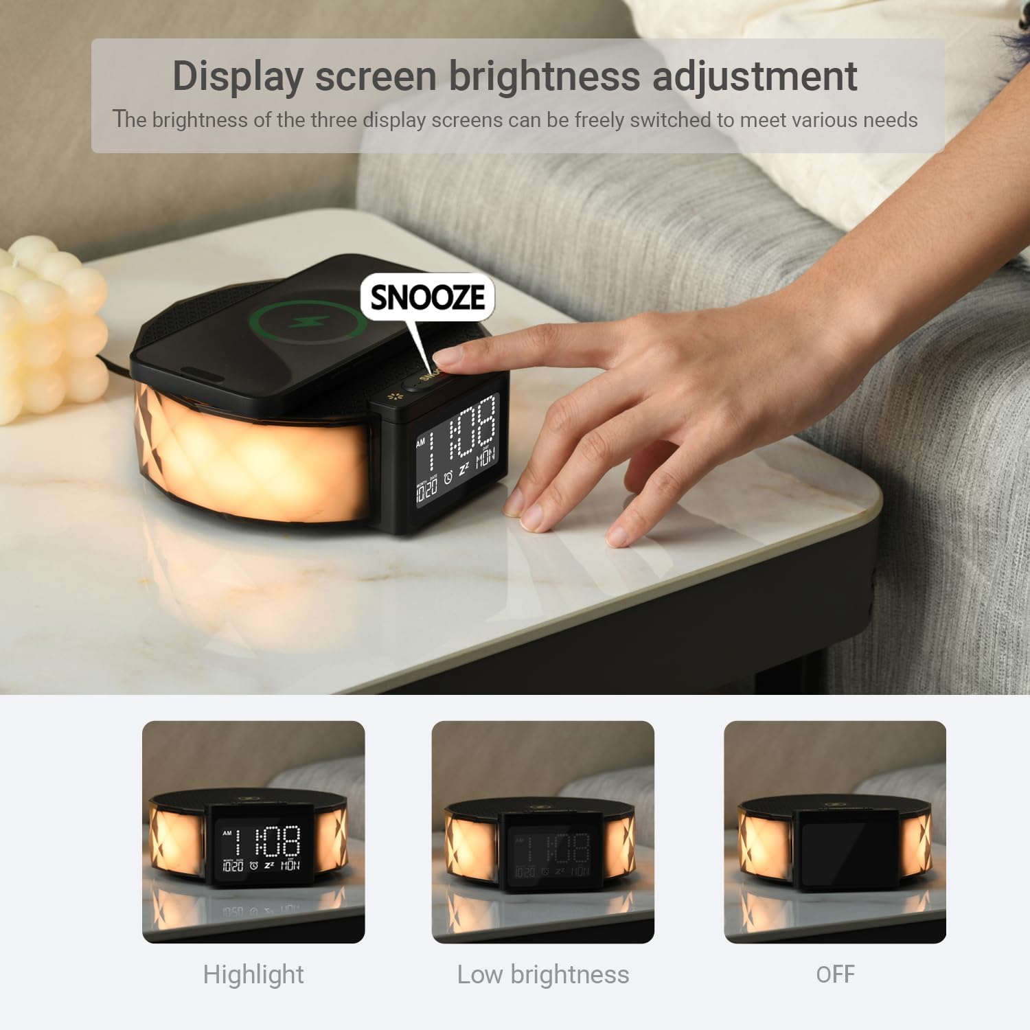 Wireless Charging Alarm Clock with RGB Nightlight and Speaker