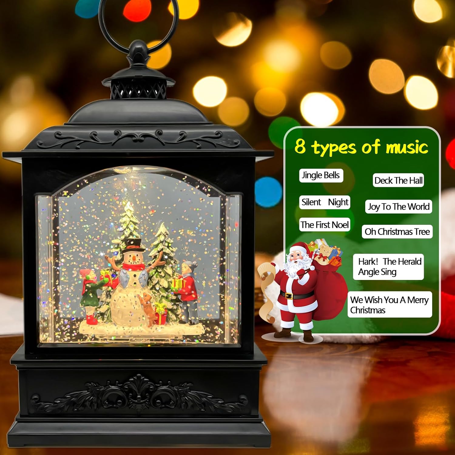 AOMIL Christmas Snow Globe Lantern with Music Timer