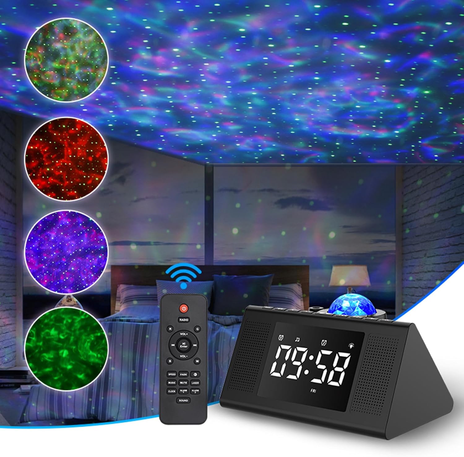 Star Projection Alarm Clock with Bluetooth Speaker and White Noise