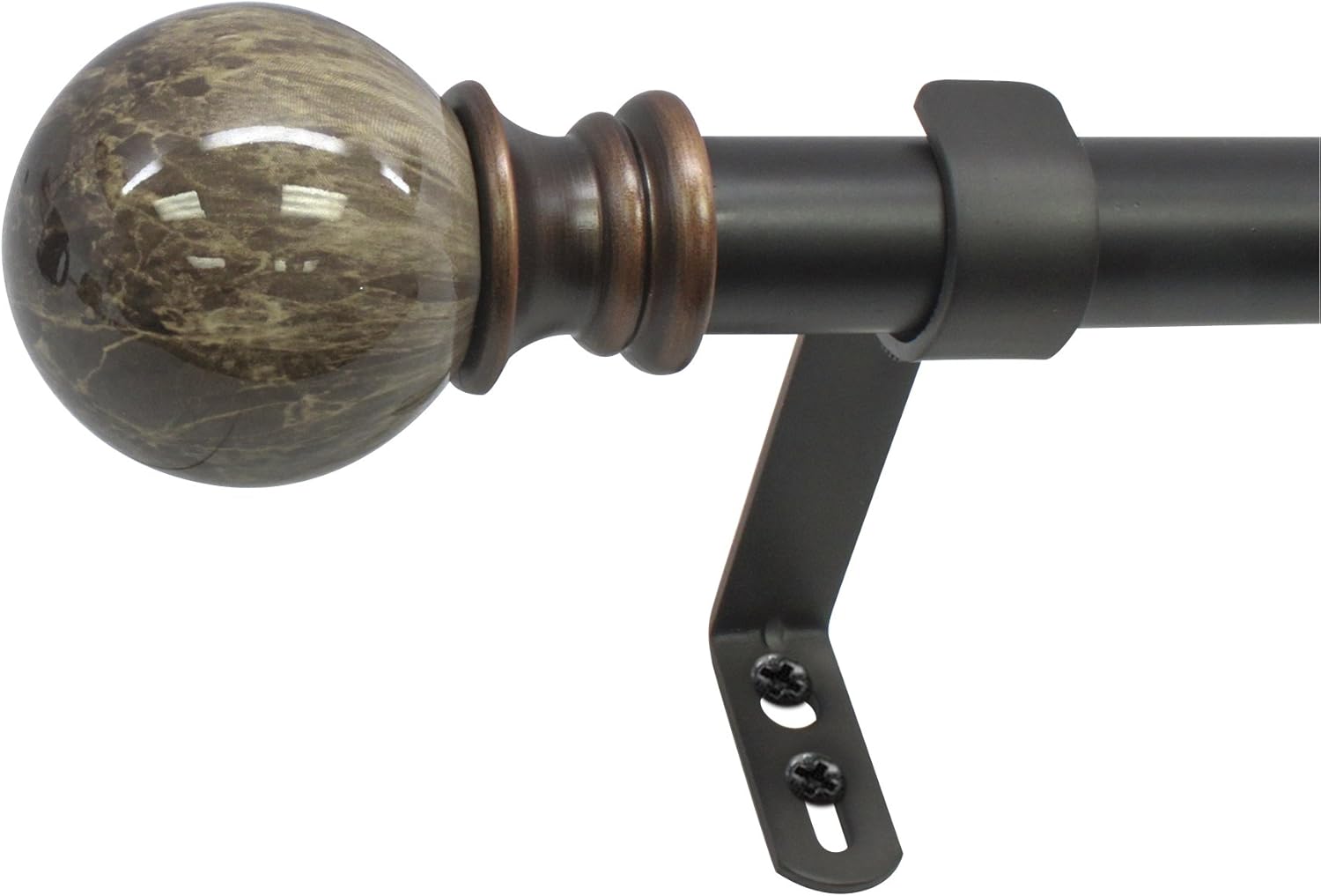 Decopolitan Marble Ball Single Curtain Rod Set Brown 36-72 Inches