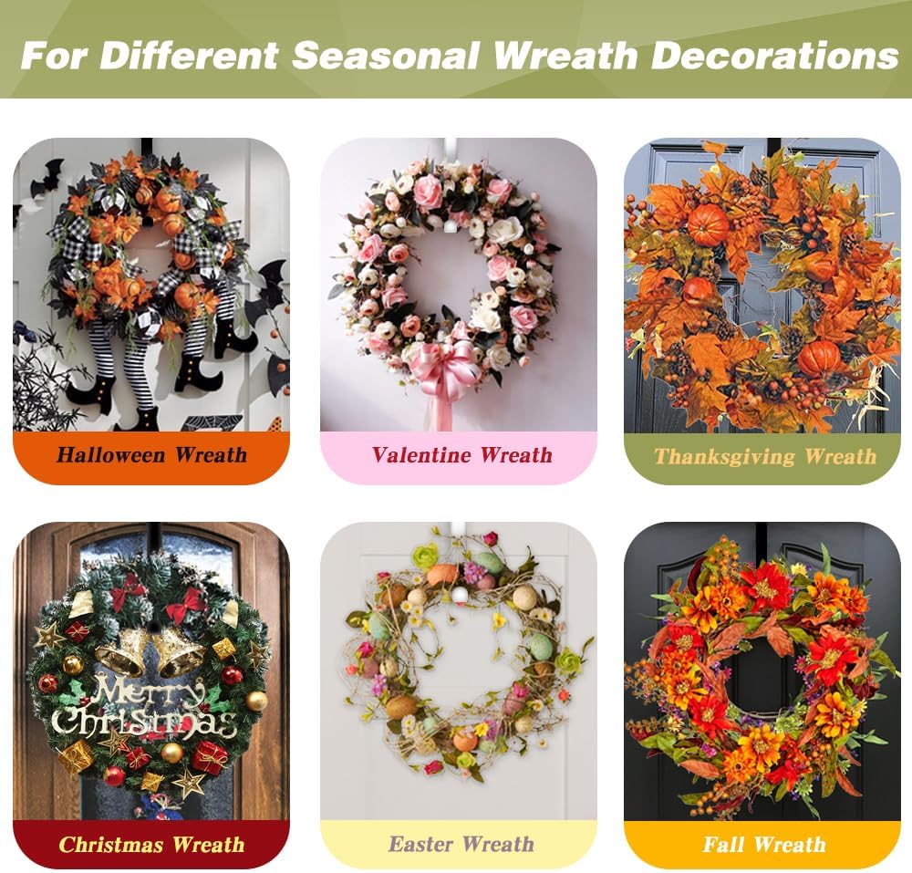 2 Pack Black 15 Inch Wreath Hanger for Front Door