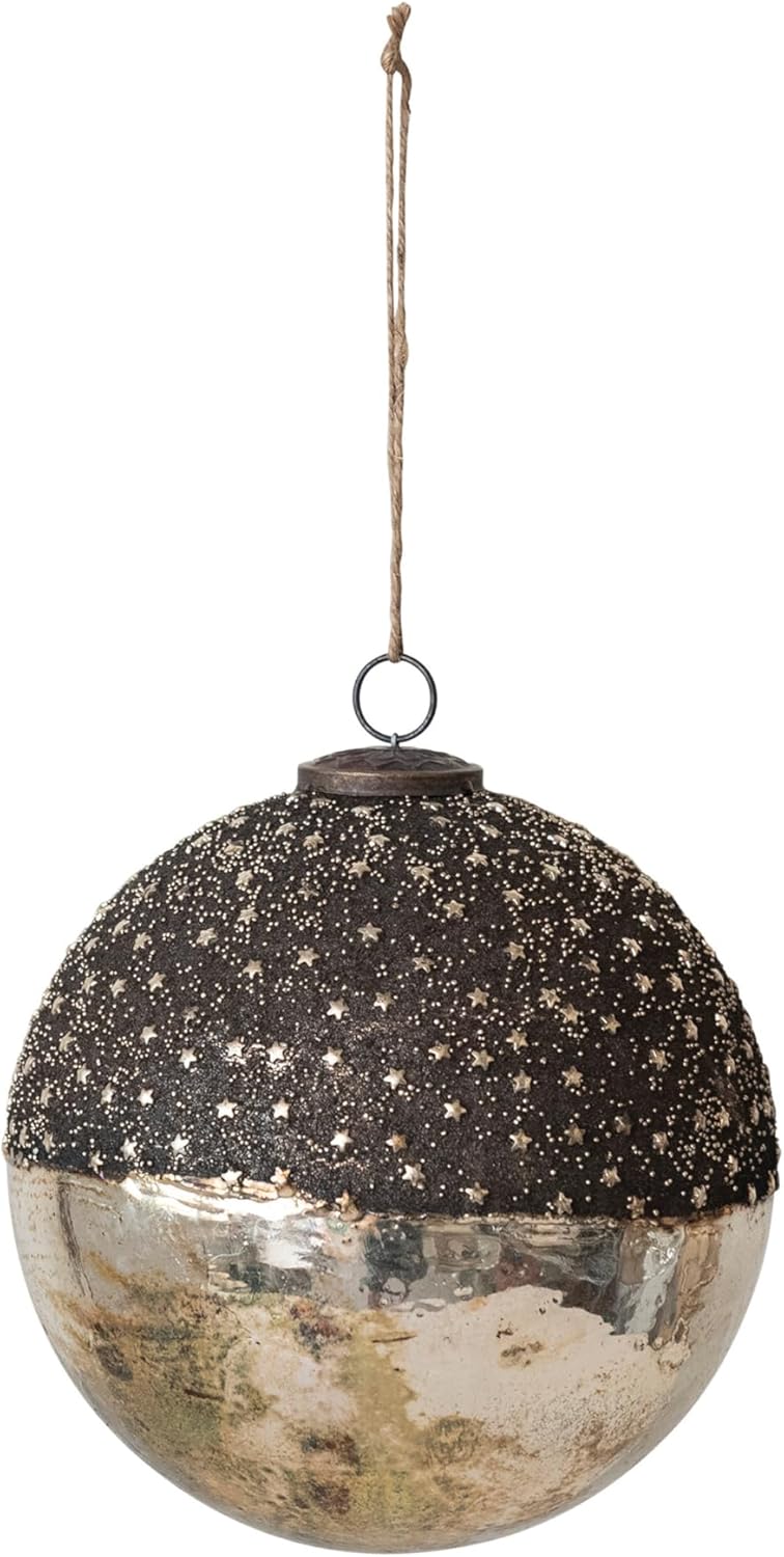 Creative Co Op Large Mercury Glass Ball Ornament with Stars