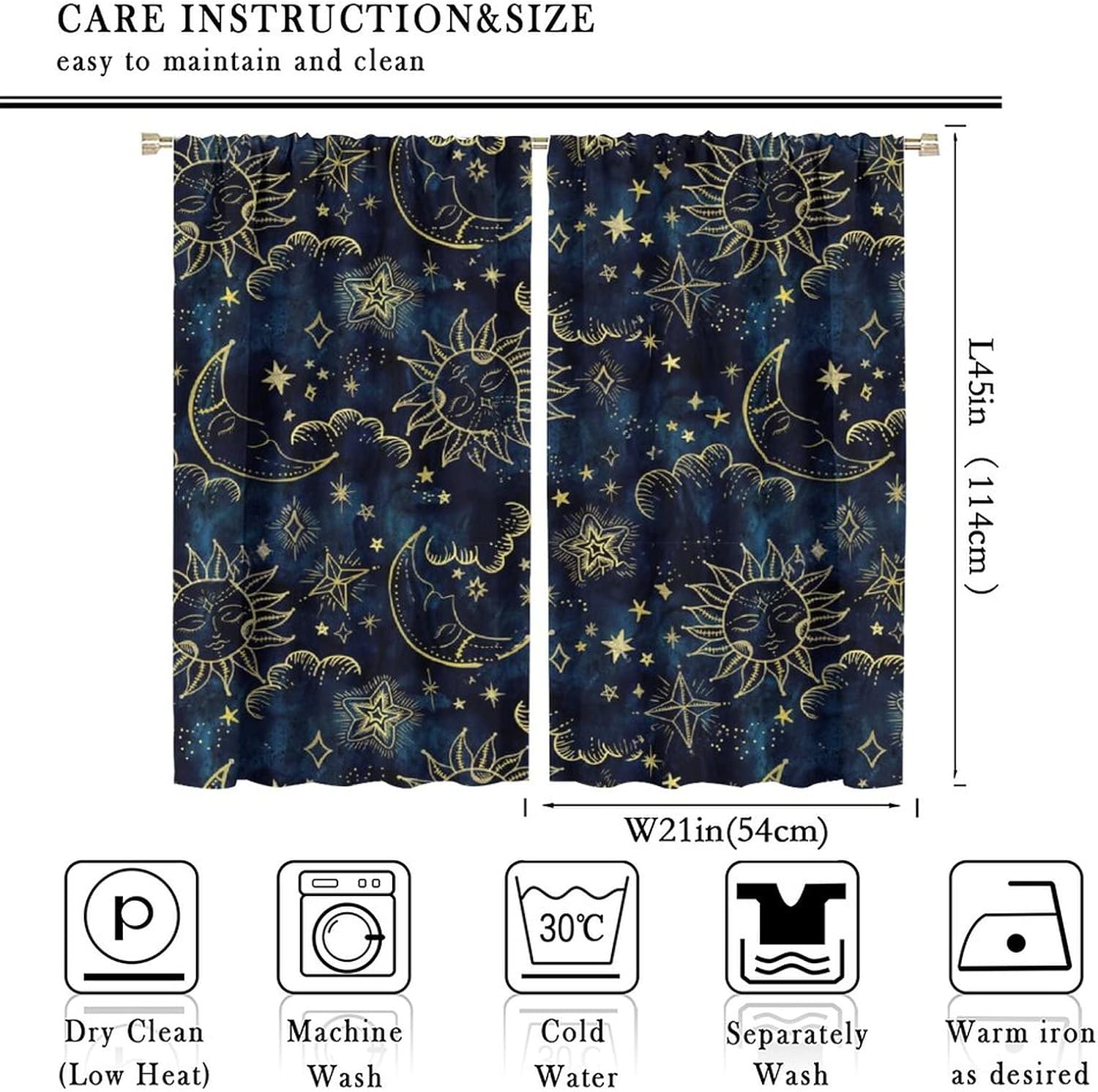 Sun and Moon Curtains Bohemian Art Design 2 Panels 42x45 Inches