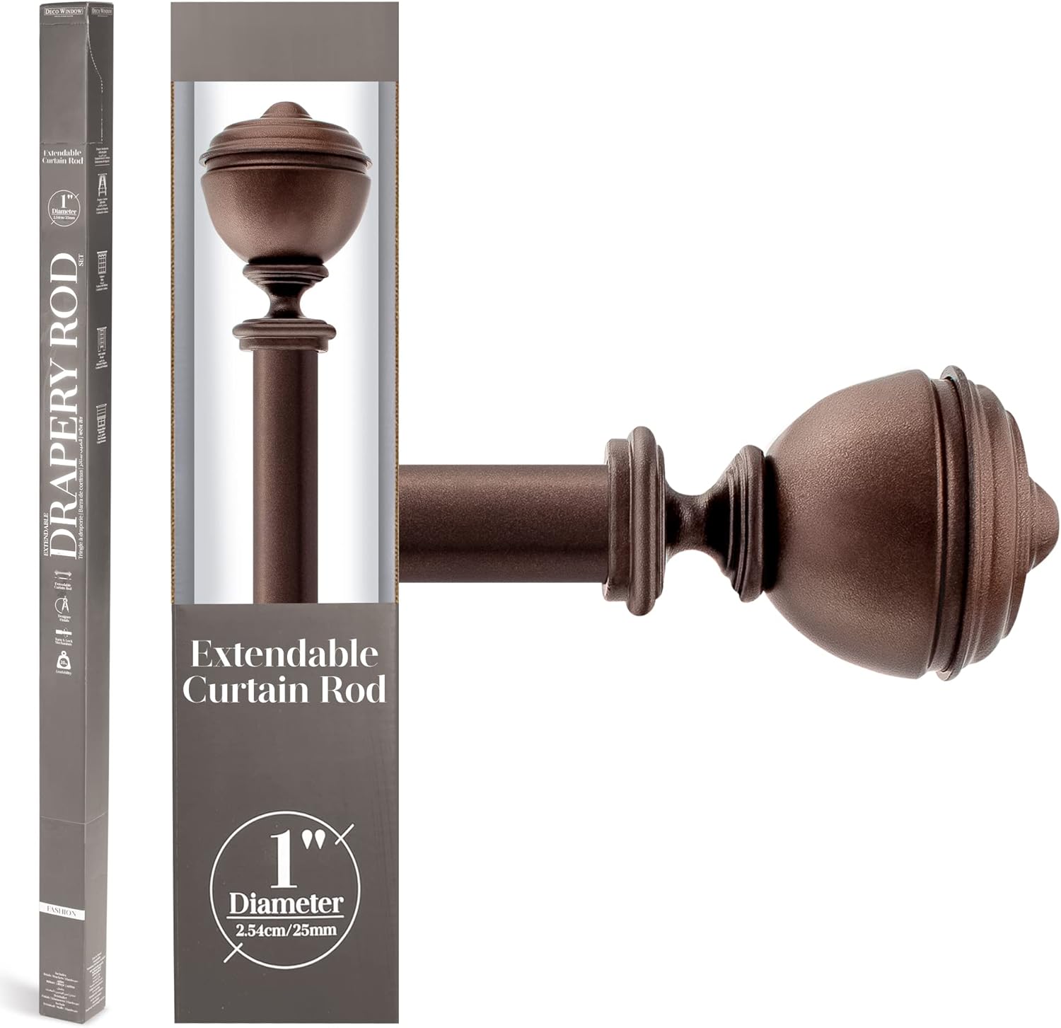 Deco Window Adjustable Brown Curtain Rod 36-66 Inches