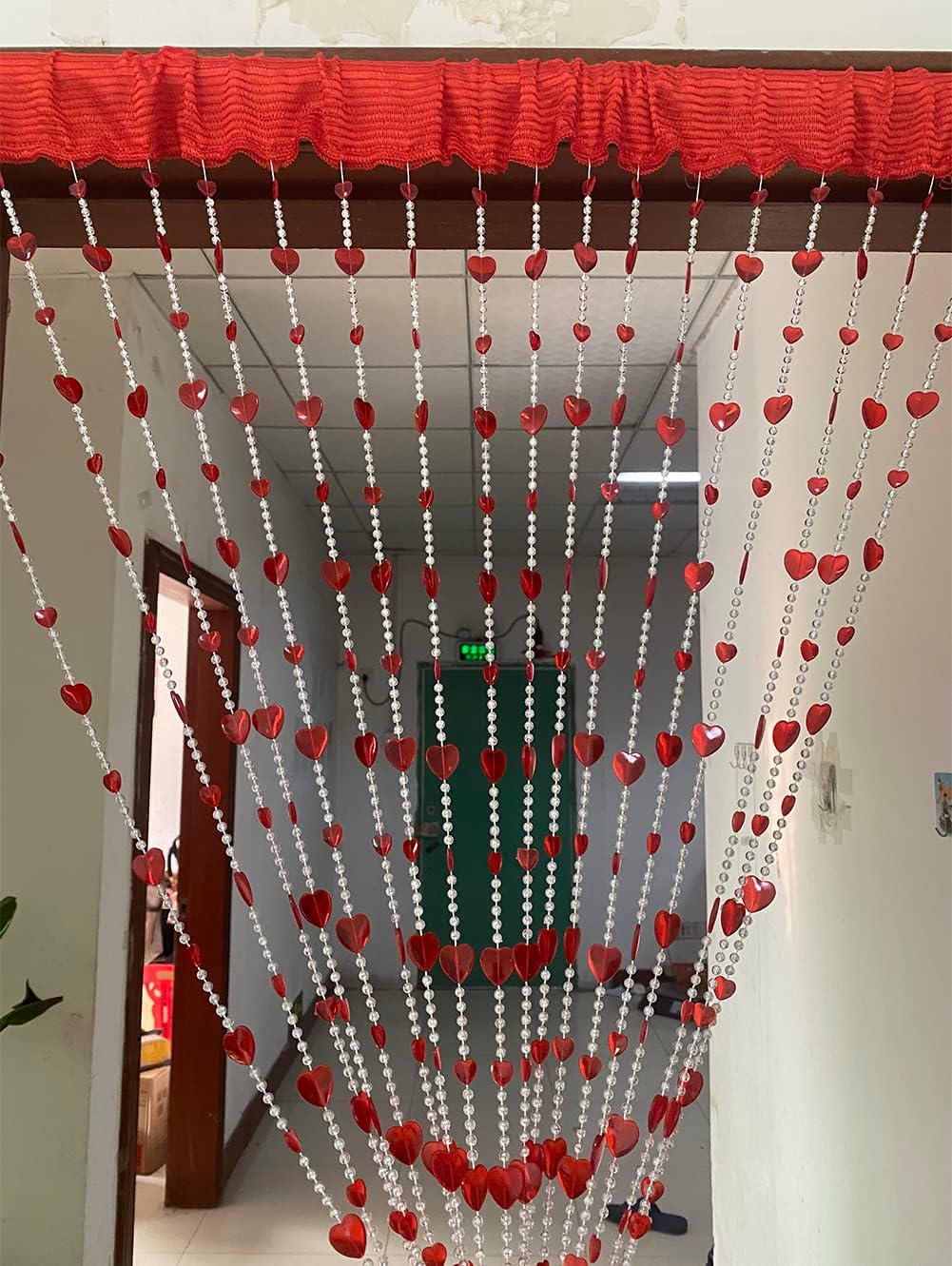 ZiDeTang Red Acrylic Beaded Heart Curtain