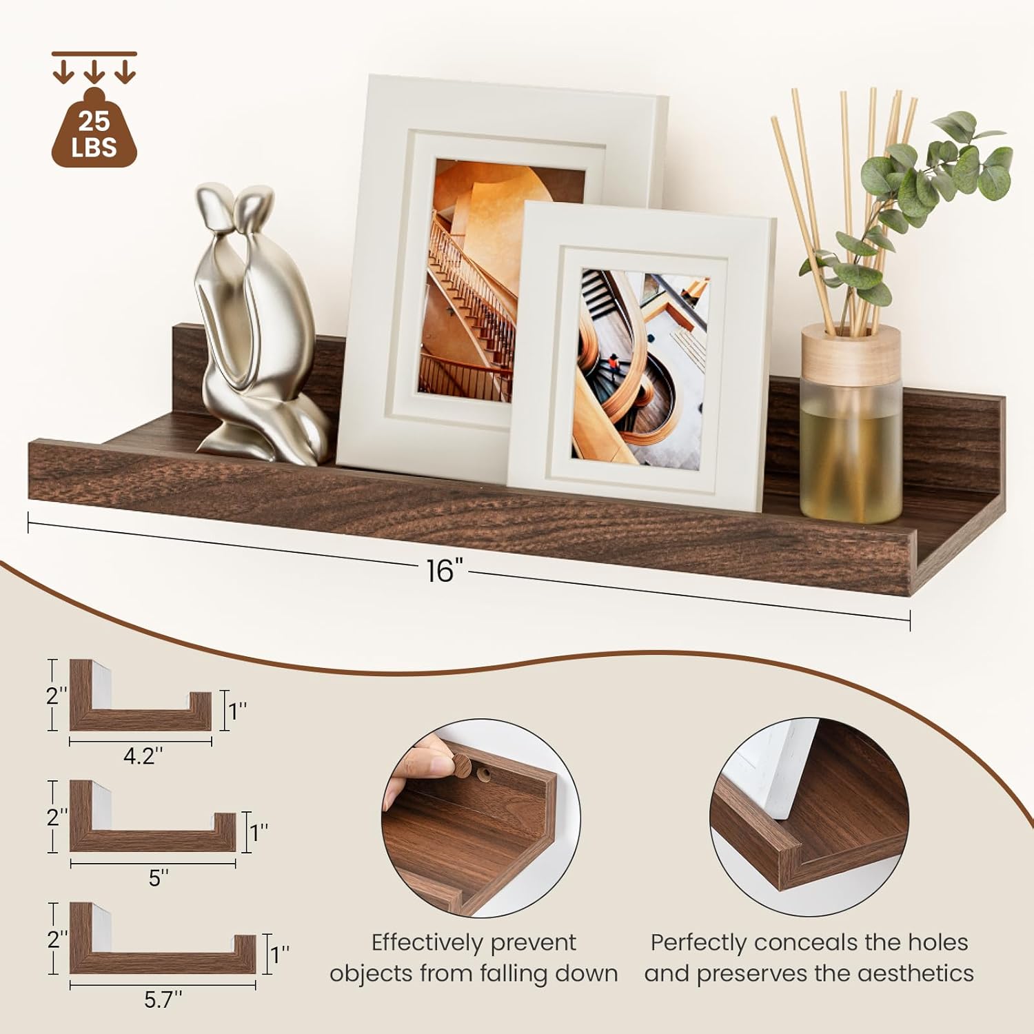 Heimlove Floating Shelves Set of 6 16 Inch Wall Mounted Picture Ledge