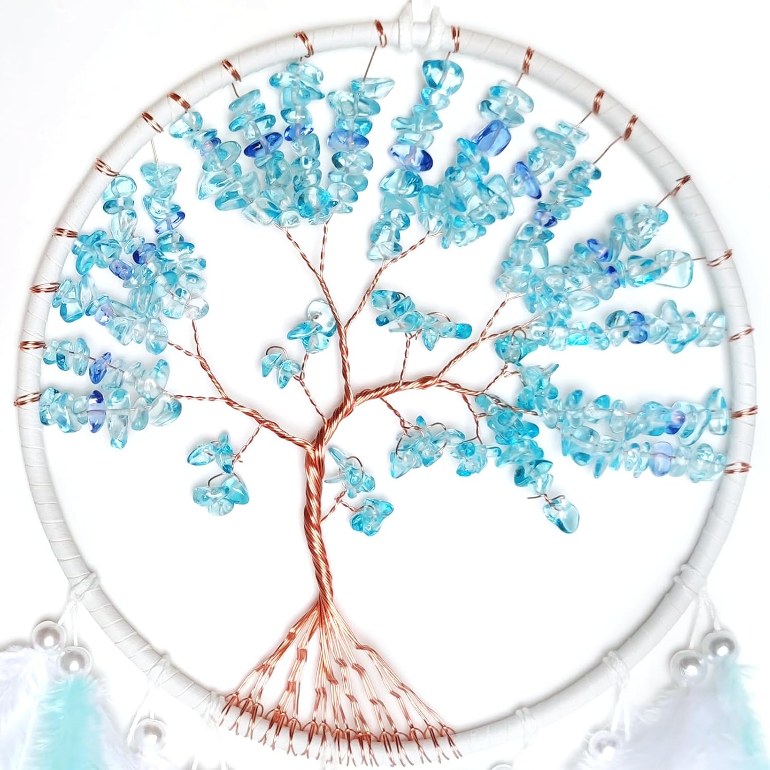 White and Cyan Dream Catcher Wall Decor