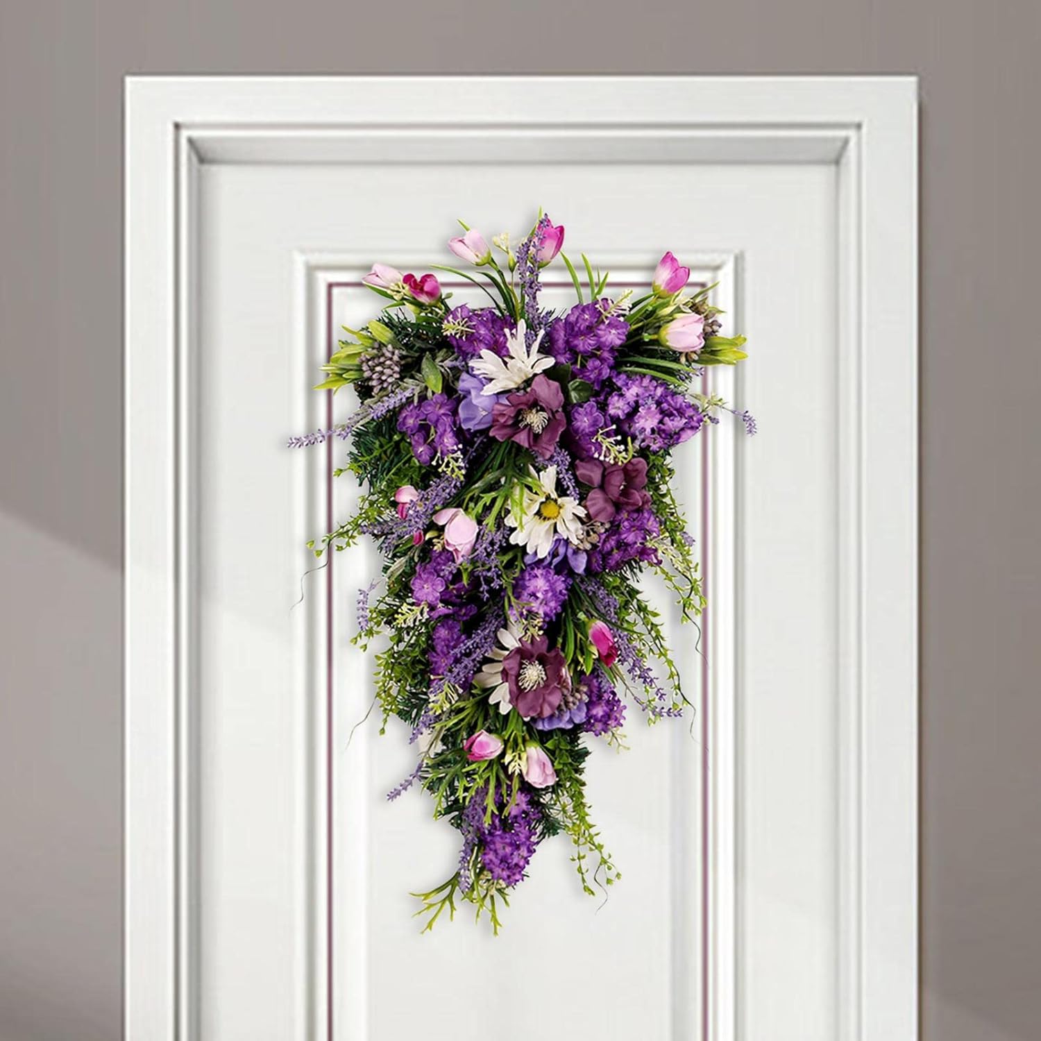 Floral Swag Decorative Teardrop Wreath Purple