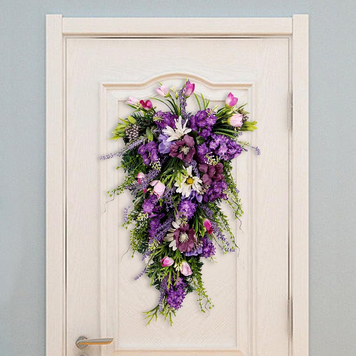 Floral Swag Decorative Teardrop Wreath Purple