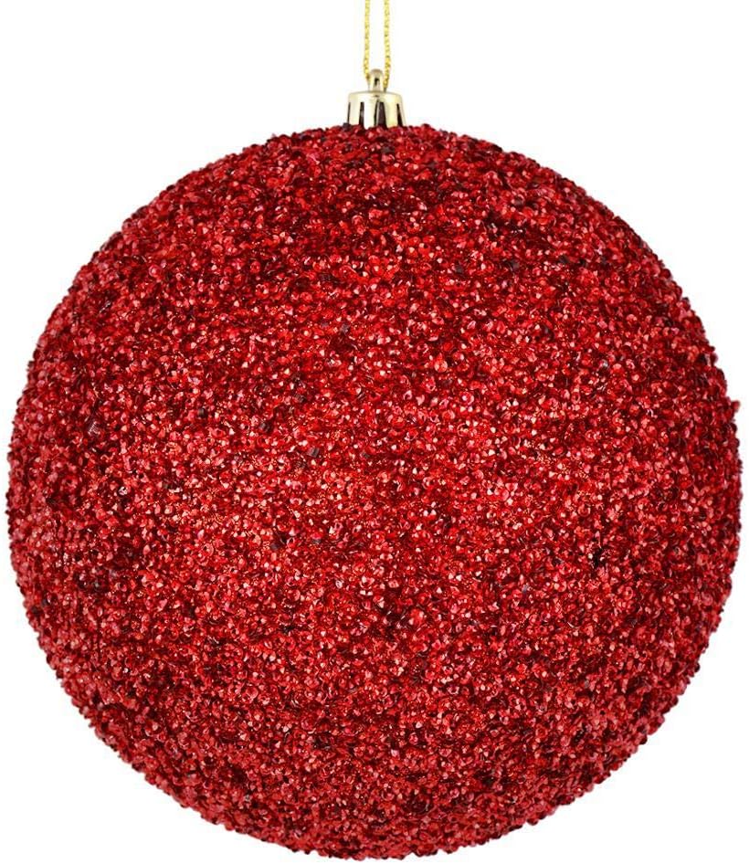 Vickerman Red Beaded Ball Ornament 6 Pack